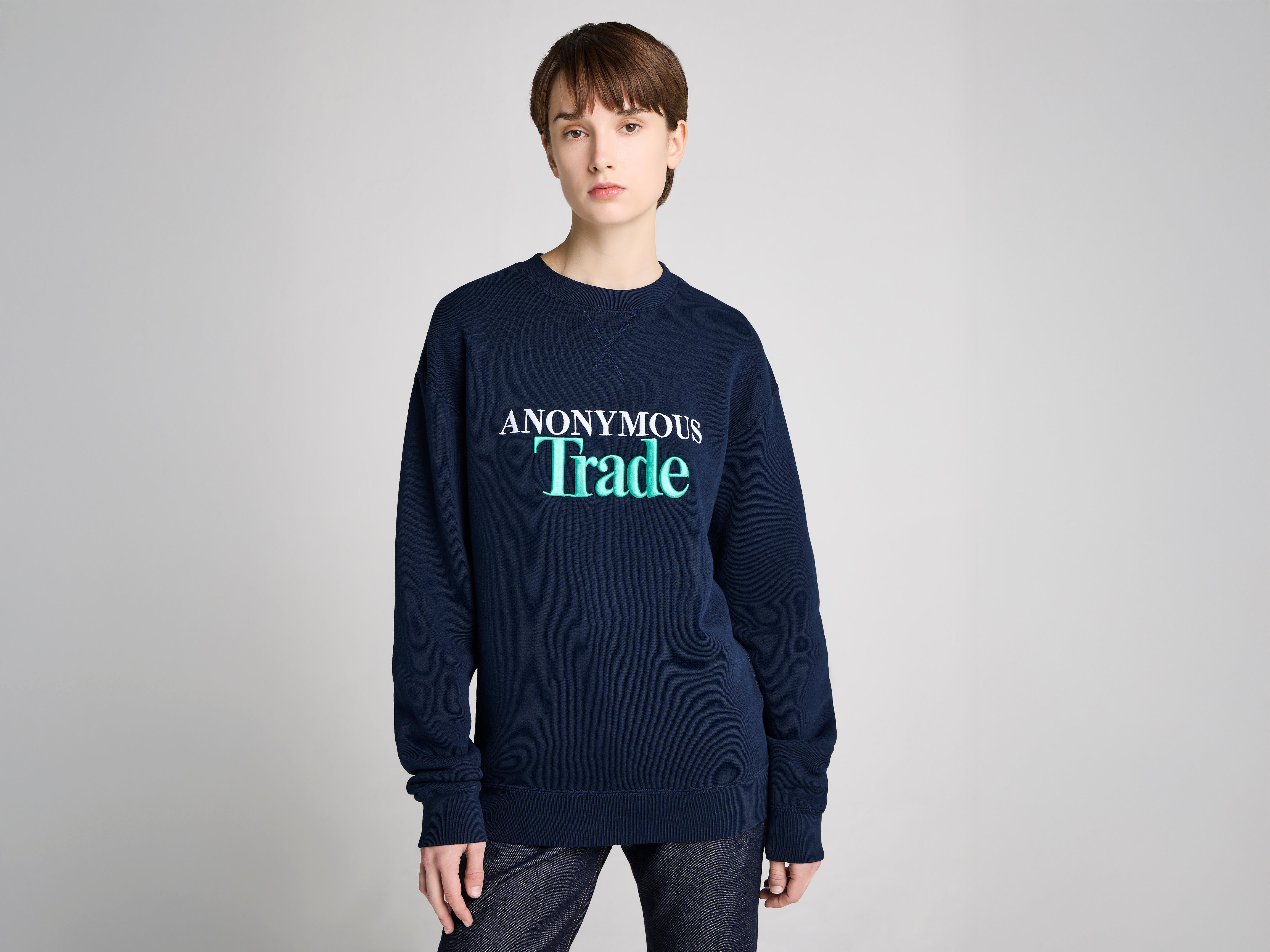 トップス jw Anderson WOMENS 'ANONYMOUS TRADE' SWEATSHIRT IN NAVY in NAVY