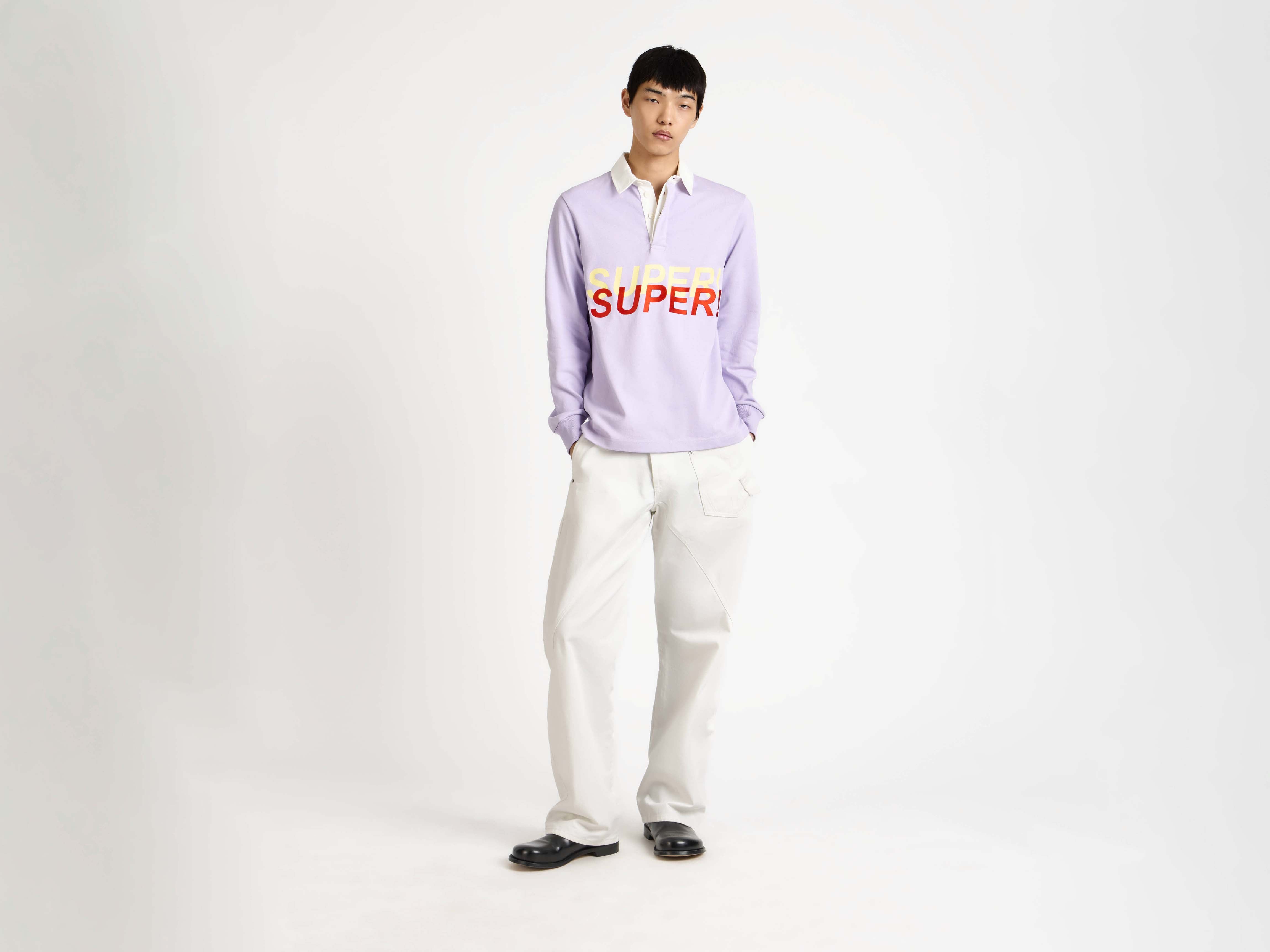 MENS 'SUPER SUPER' RUGBY POLO TOP IN PURPLE in PURPLE