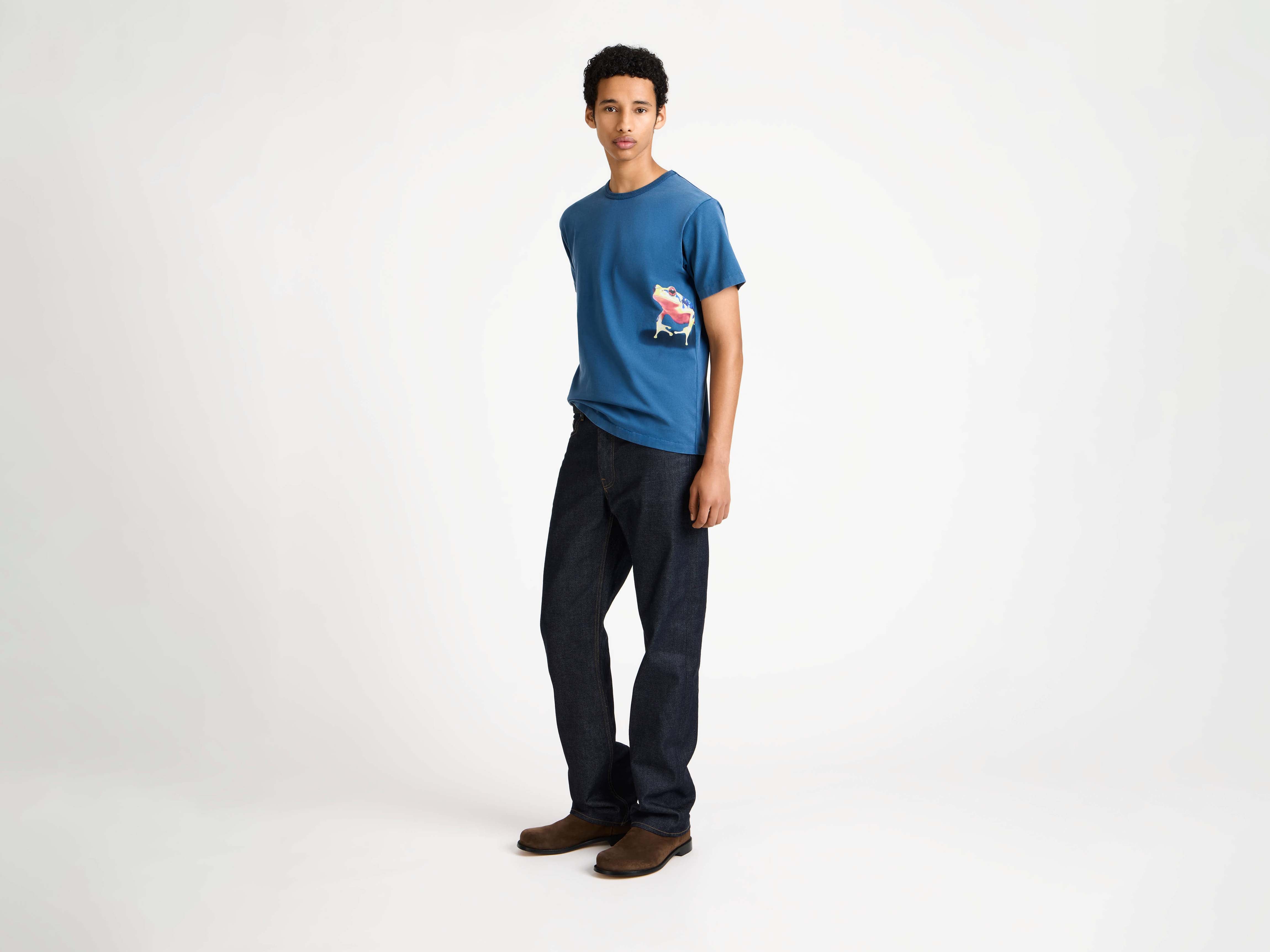 MENS PEEKING FROG TSHIRT IN MID BLUE in MID BLUE