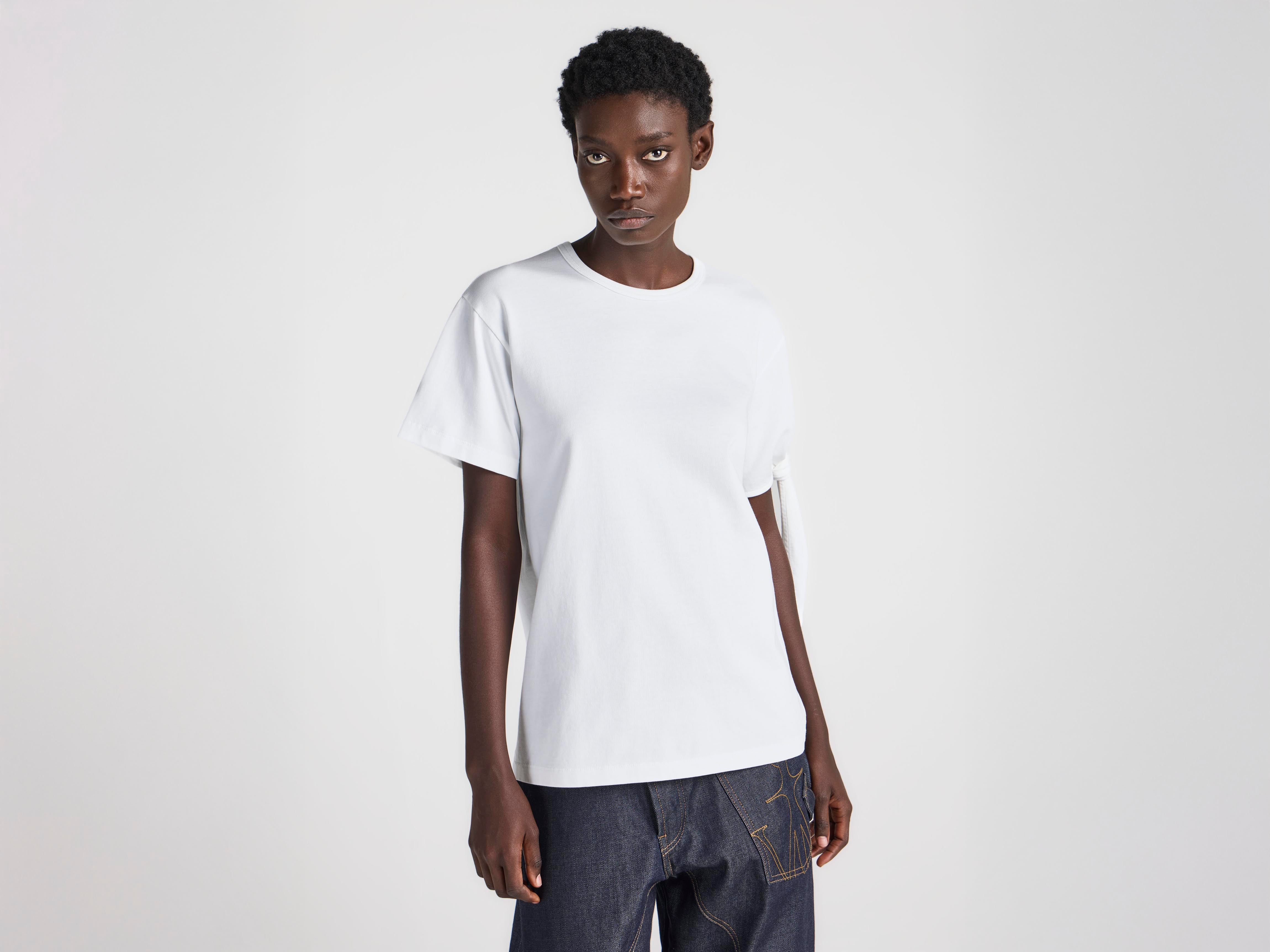 トップス jentlouis JL Pack T-shirts White WOMENS KNOTTED SLEEVE T-SHIRT IN WHITE in WHITE JT0334PG1937001XXS