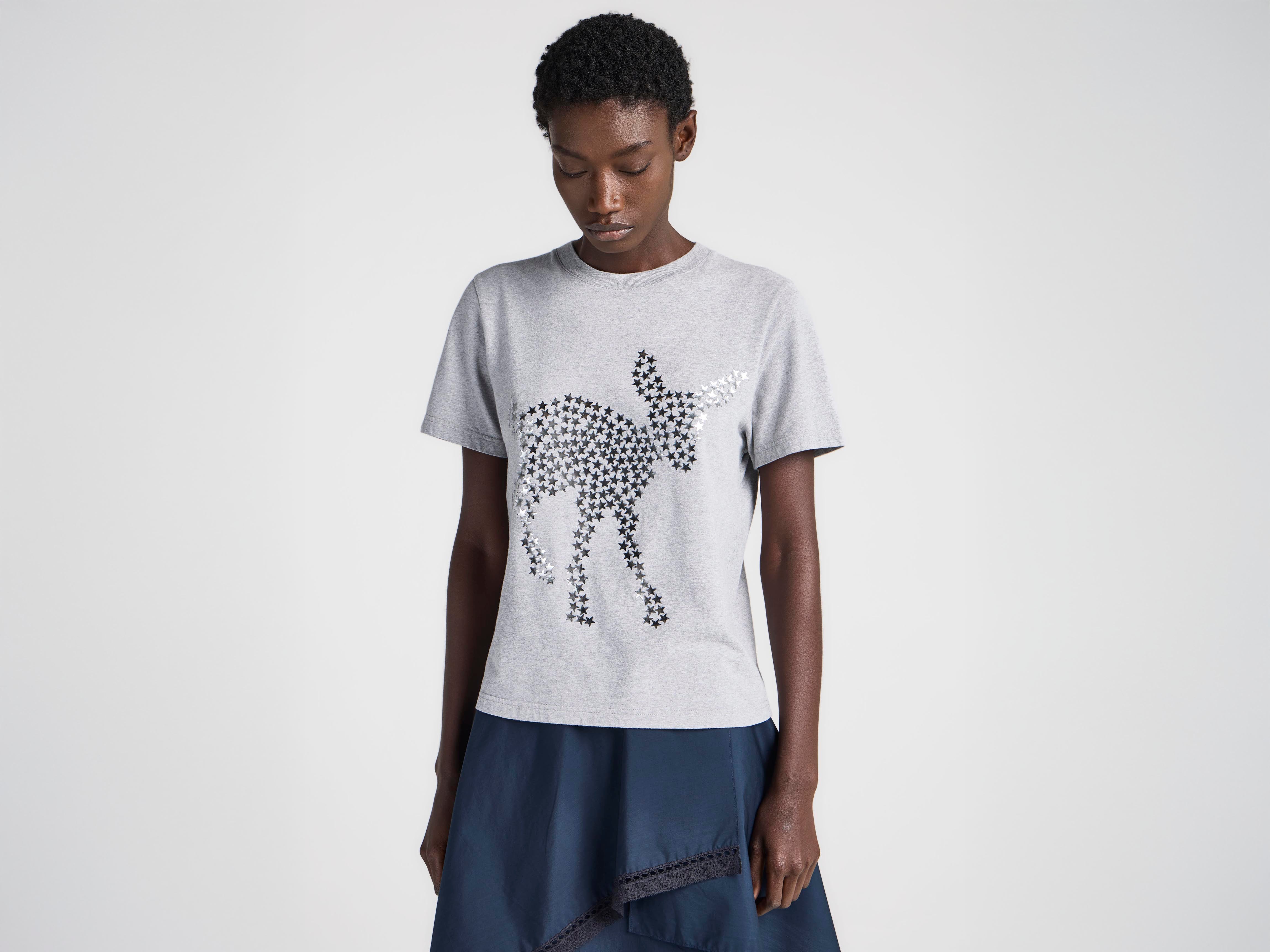 WOMENS ANIMAL STARS GRAPHIC PRINT T-SHIRT IN MID GREY MELANGE in
