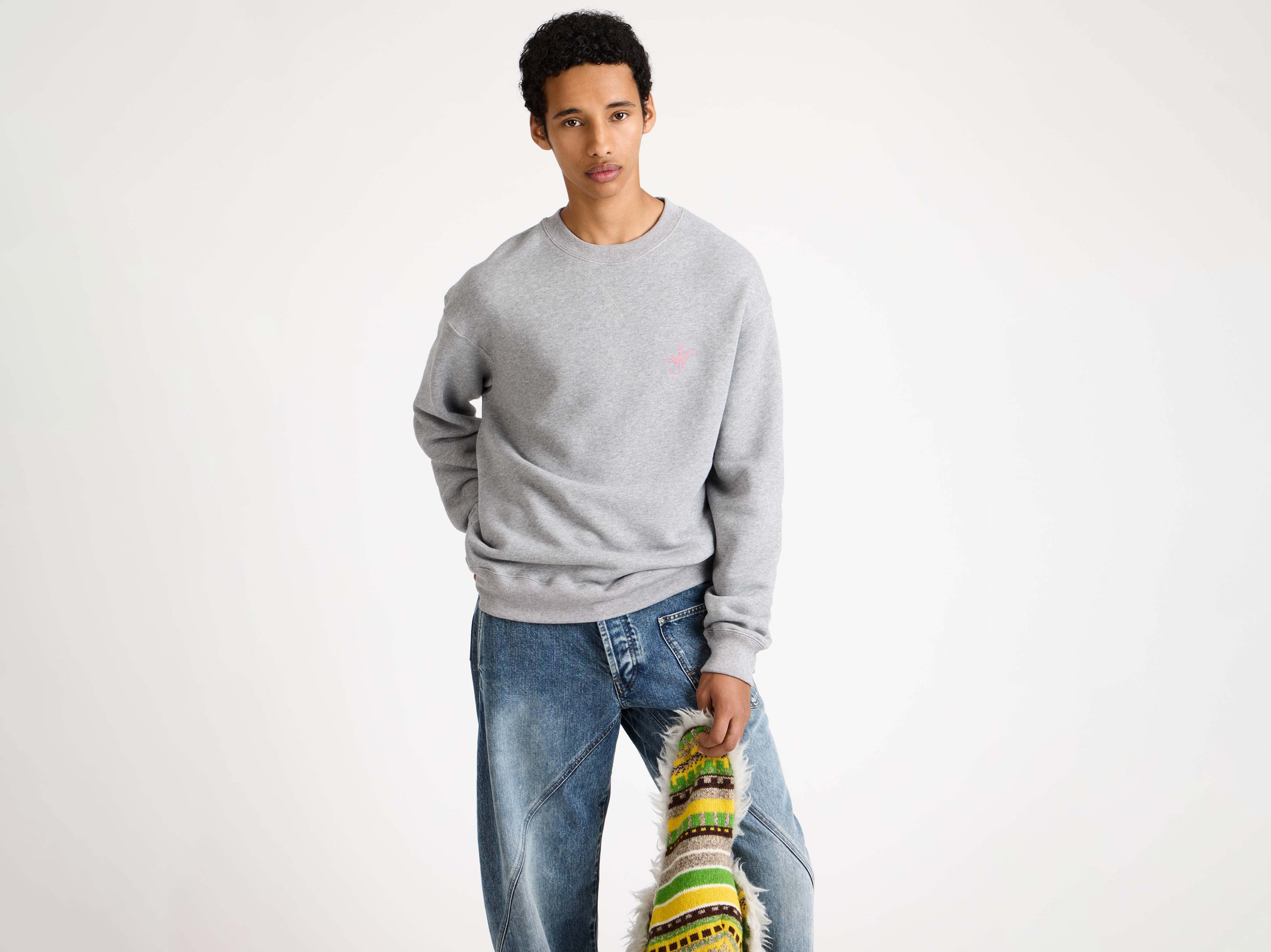 MENS RIBBON ANCHOR SWEATSHIRT IN MID GREY MELANGE in MID GREY