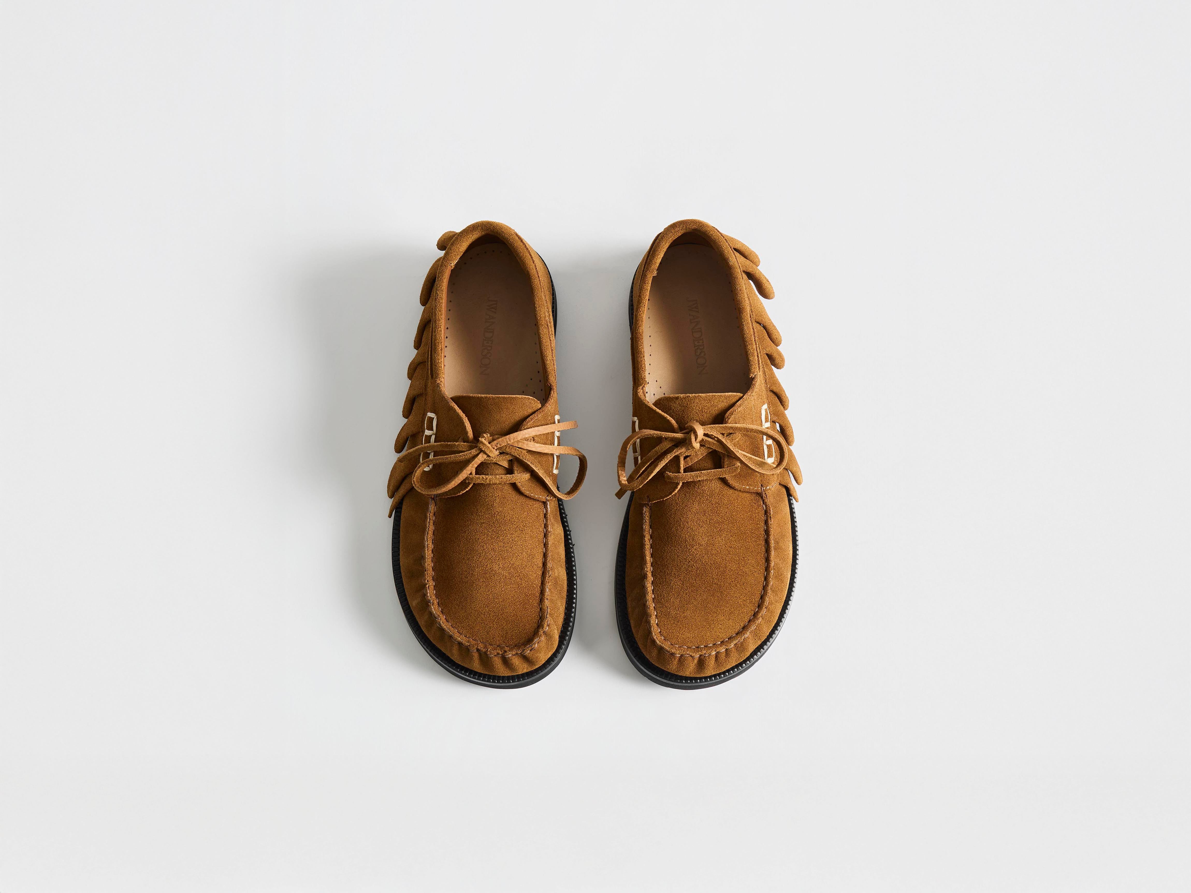 MENS LOAFER RUFFLE SUEDE BOAT SHOES IN CARAMEL in CARAMEL