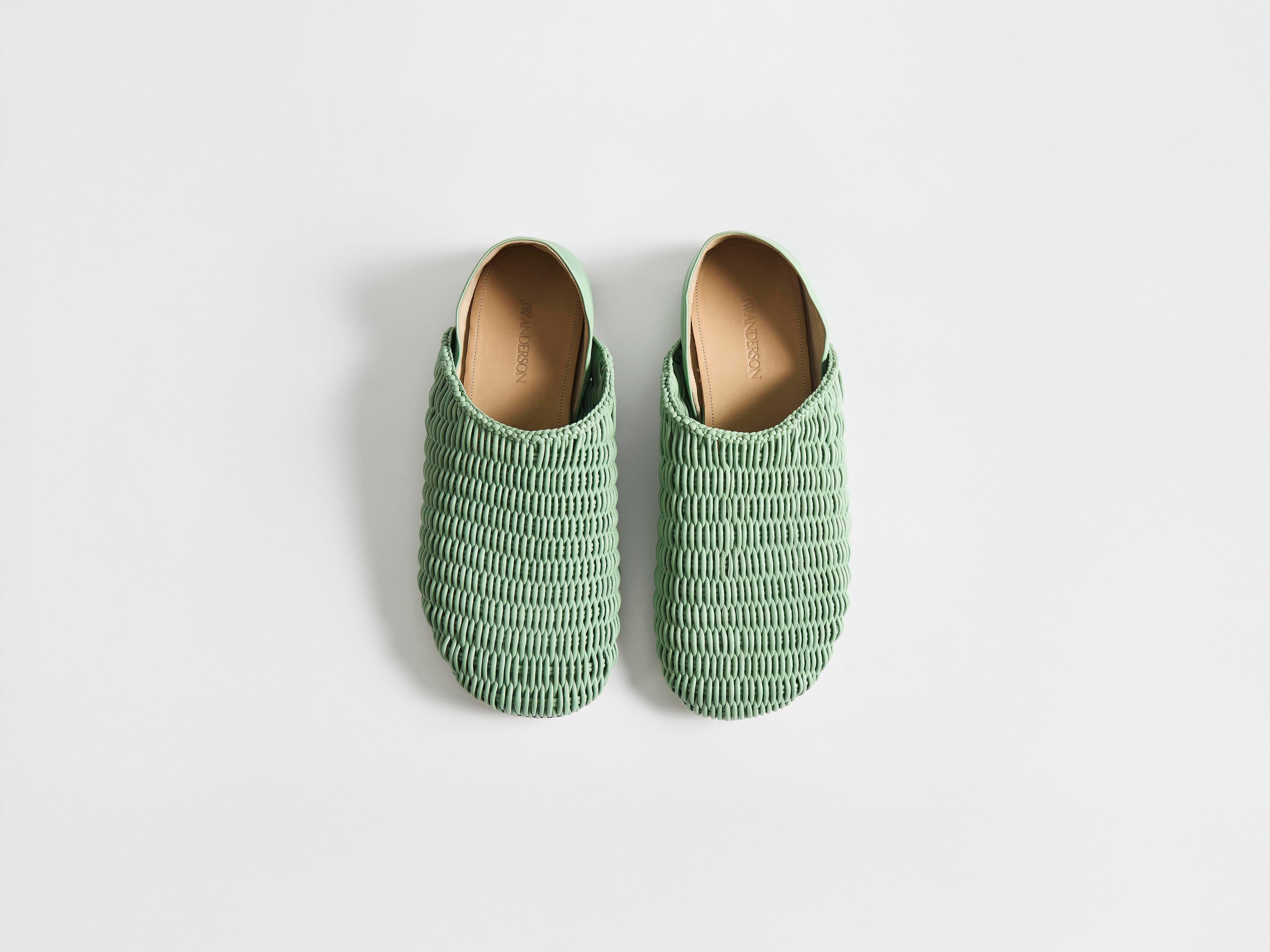 WOMENS SLIPPER MULES IN SAGE-GREEN WOVEN LEATHER in SAGE