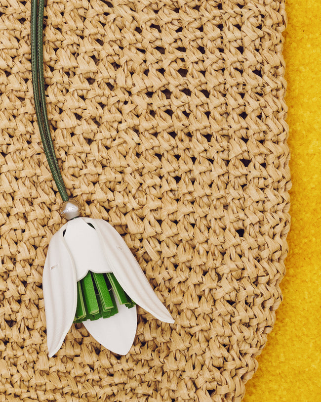 LEATHER SNOWDROP CHARM IN WHITE & GREEN