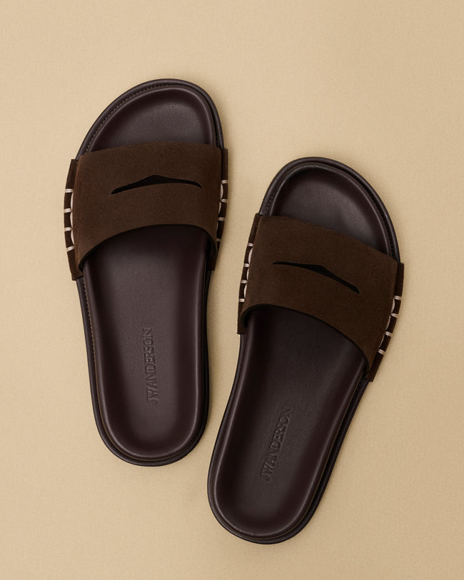 WOMENS FUSSBETT LOAFER SUEDE SLIDES IN BROWN