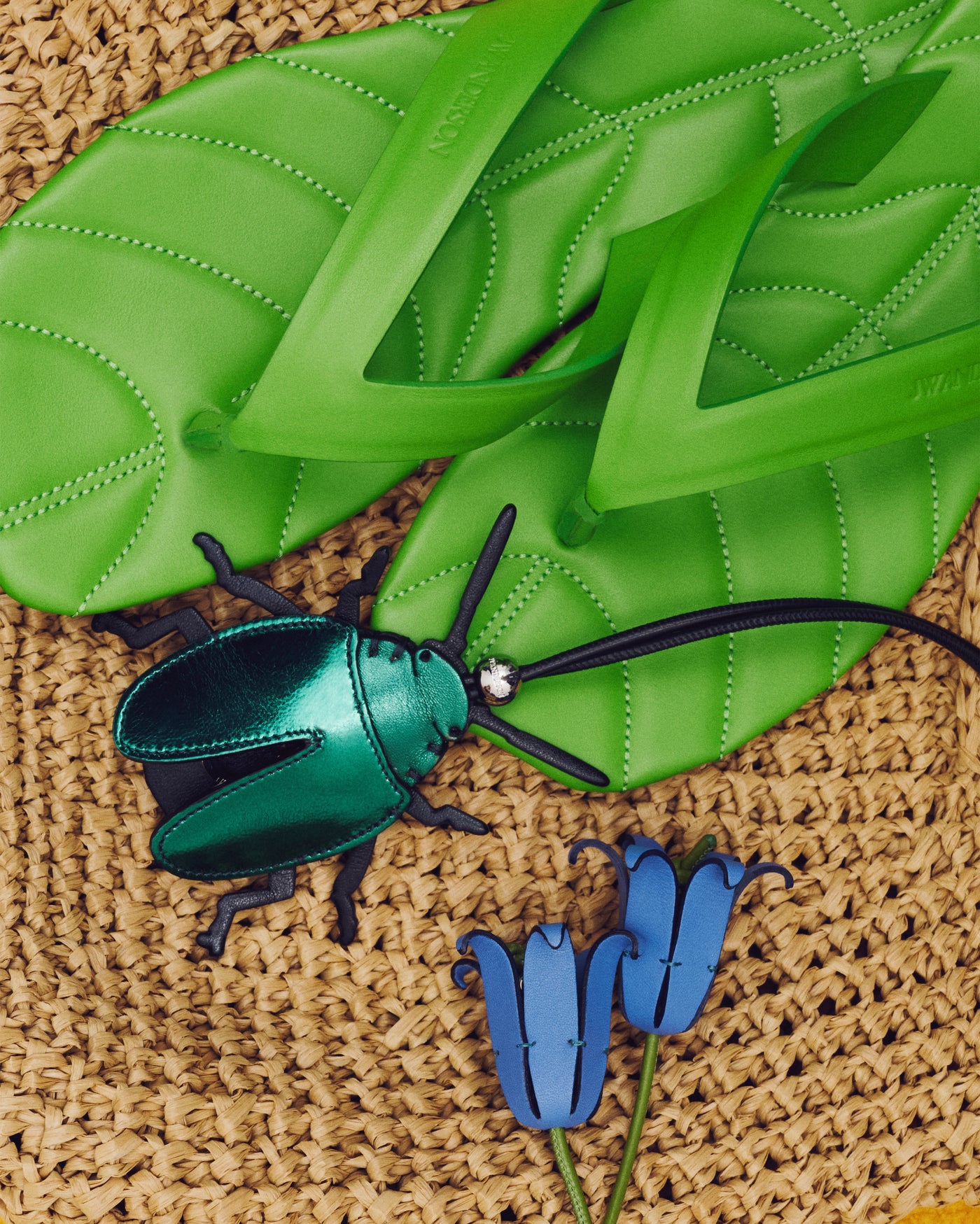 LEATHER BEETLE CHARM IN GREEN & BLACK