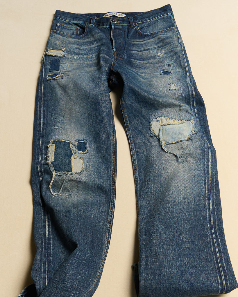 MENS STRAIGHT LEG DENIM JEANS IN DARK-BLUE in DARK BLUE
