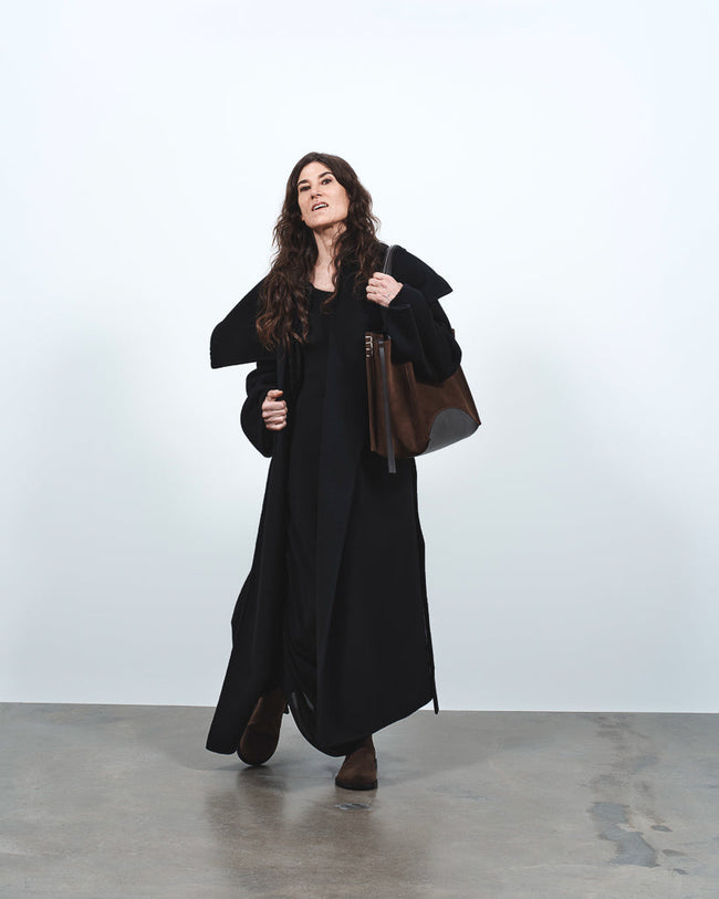 wrap coat black Lookbook 1