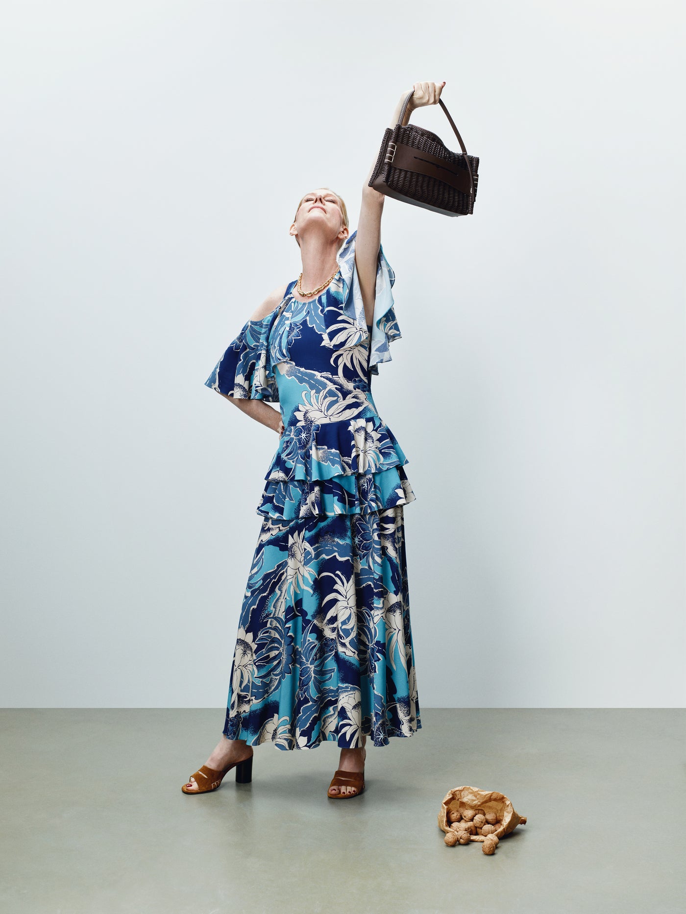 WOMENS RUFFLE DRESS IN SAPPHIRE BLUE