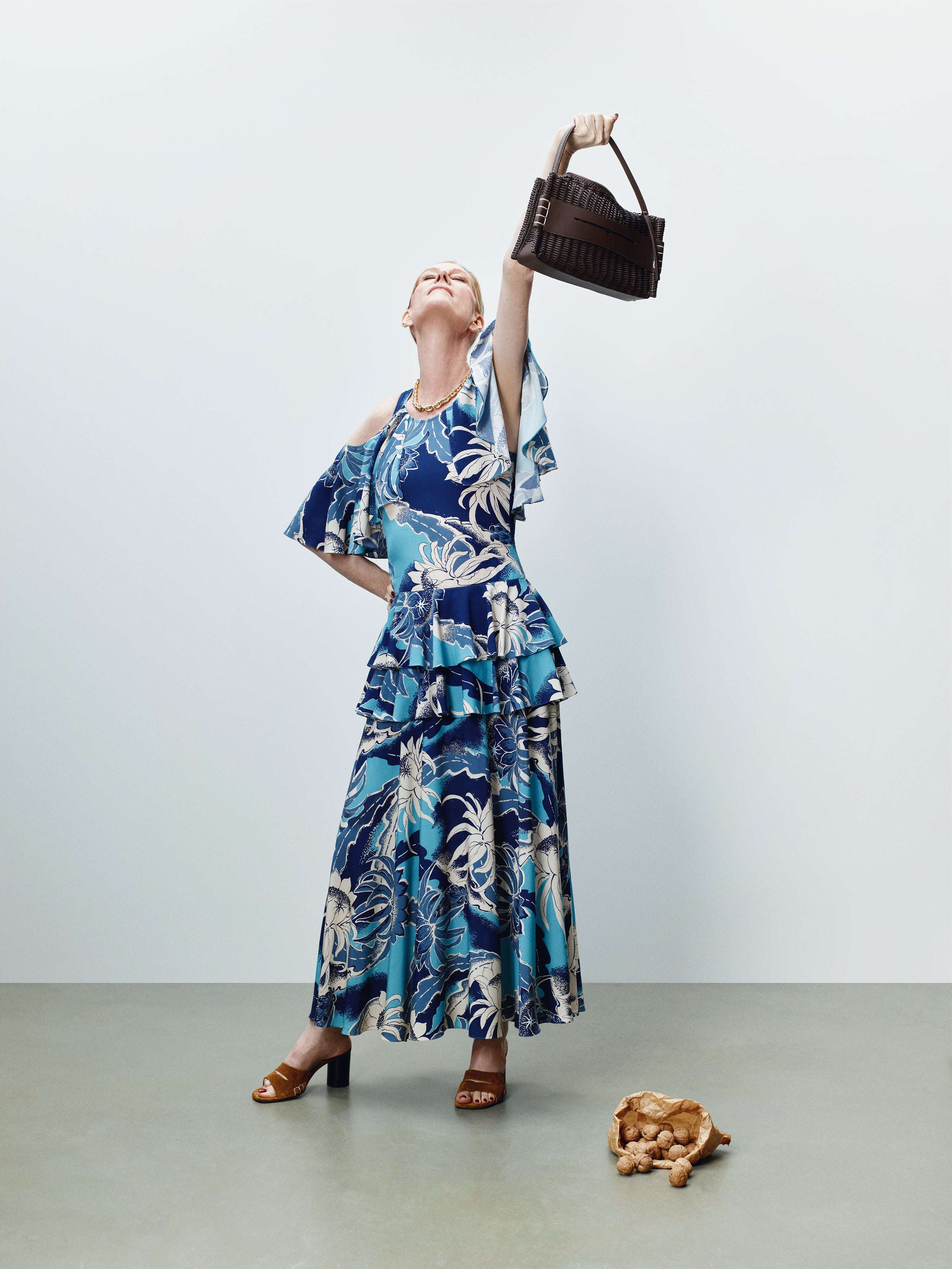 WOMENS RUFFLE DRESS IN SAPPHIRE BLUE