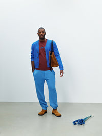 MENS KNITTED MOHAIR CARDIGAN IN COBALT