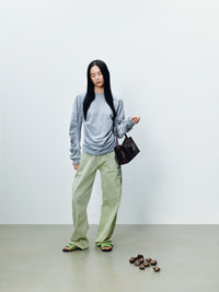 WOMENS RUCHED SLEEVE SWEATSHIRT IN MID GREY MELANGE
