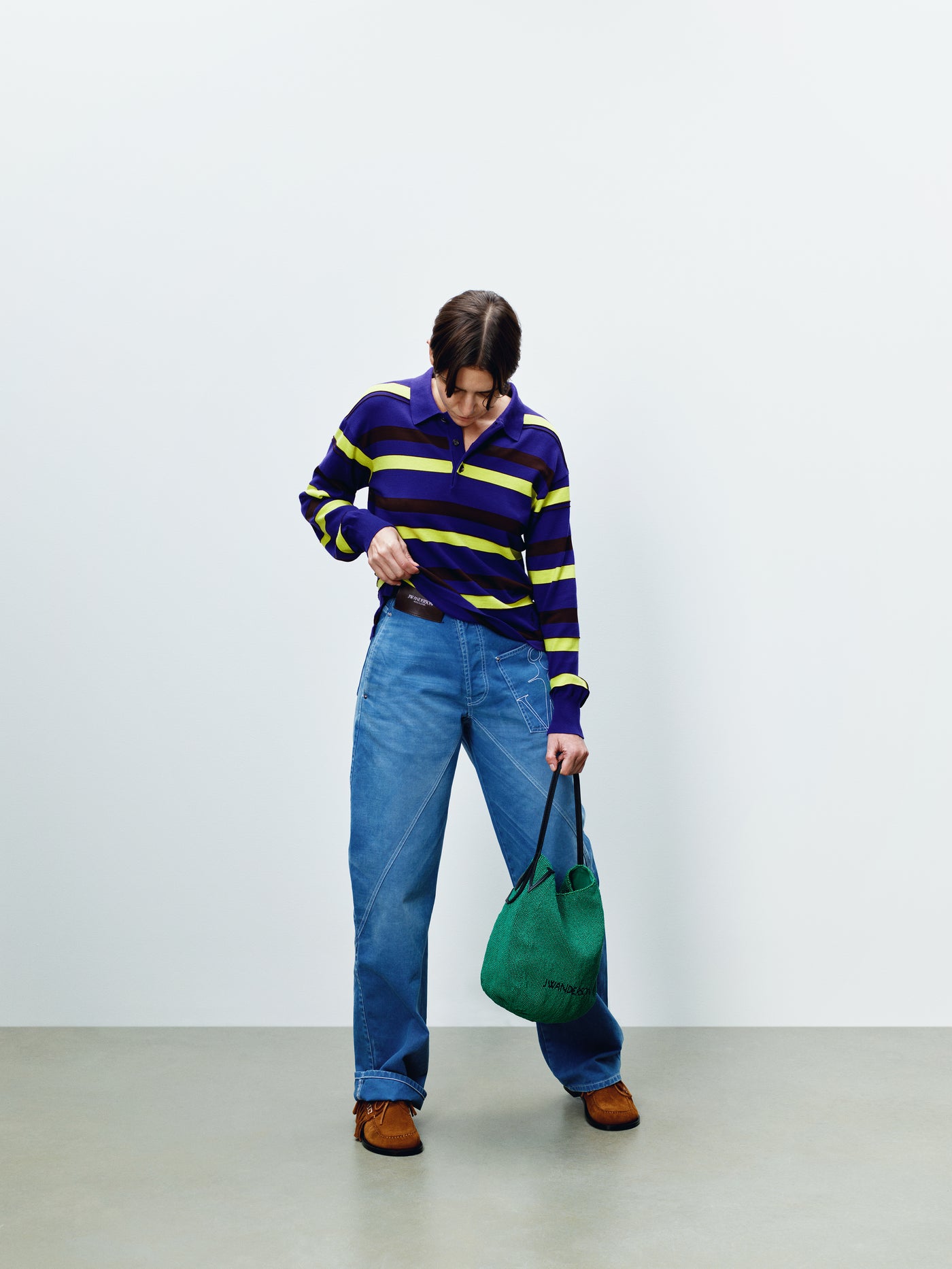 WOMENS KNITTED STRIPED RUGBY POLO TOP IN ULTRAVIOLET