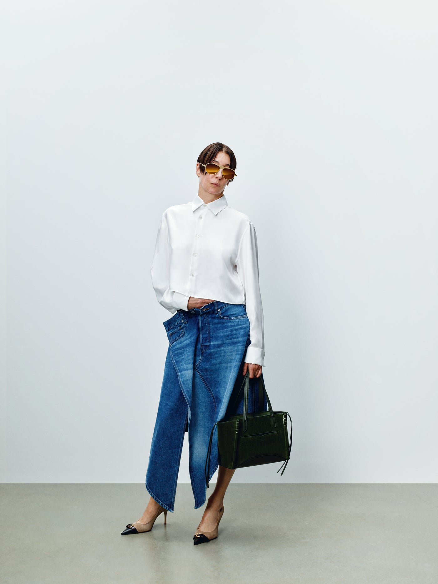 WOMENS DROP FRONT SKIRT IN VINTAGE BLUE