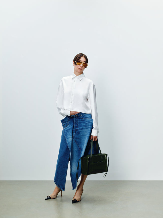 WOMENS DROP FRONT SKIRT IN VINTAGE BLUE
