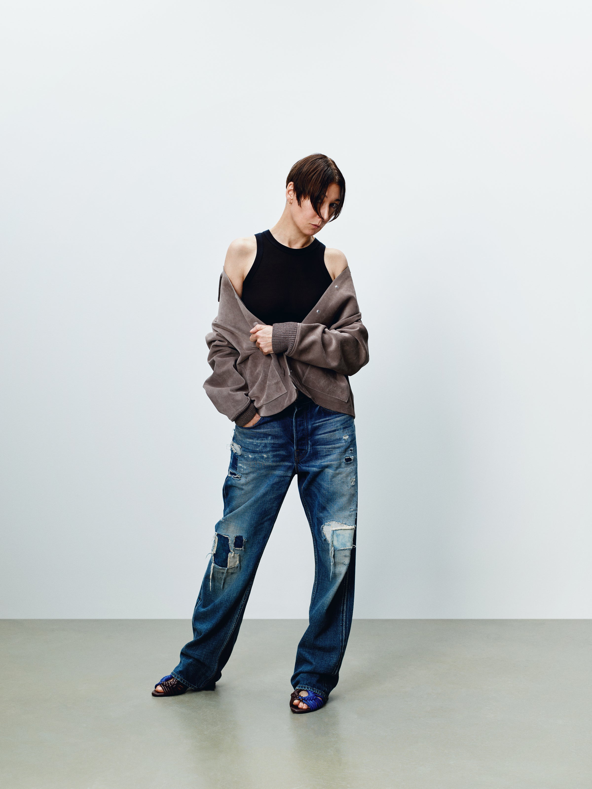 WOMENS SUEDE JACKET IN MOUSE GREY