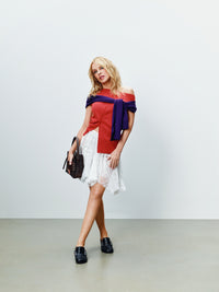 WOMENS OFF SHOULDER TANK TOP IN RED & VIOLET