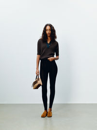 WOMENS KNITTED POLO TOP IN MILITARY GREEN