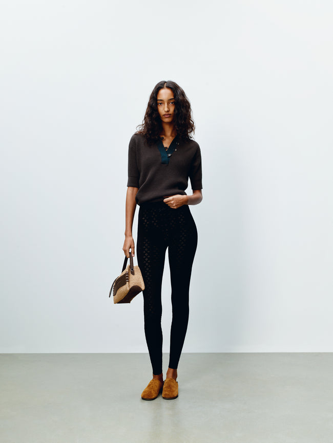 WOMENS KNITTED POLO TOP IN MILITARY GREEN