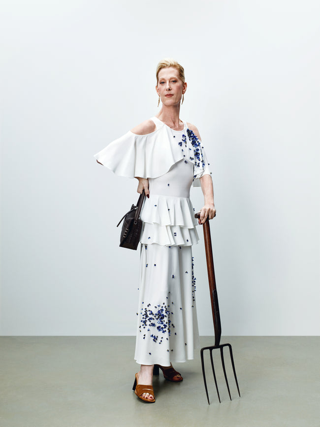 WOMENS EMBROIDERED RUFFLE DRESS IN IVORY