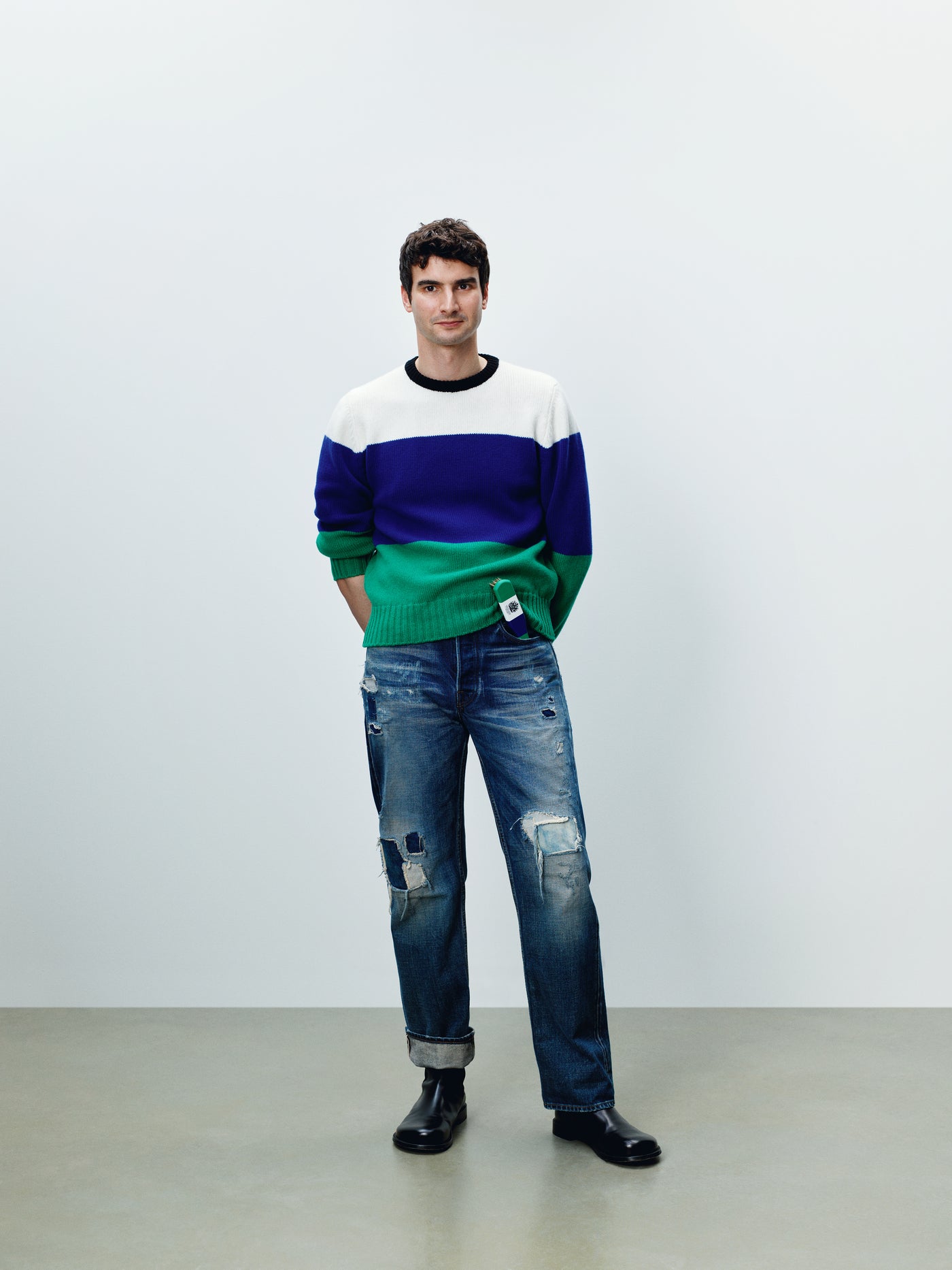 MENS KNITTED STRIPE JUMPER IN ROYAL BLUE