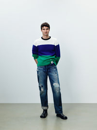 MENS KNITTED STRIPE JUMPER IN ROYAL BLUE
