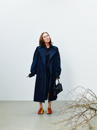 WOMENS CAPE TRENCH COAT IN DARK NAVY