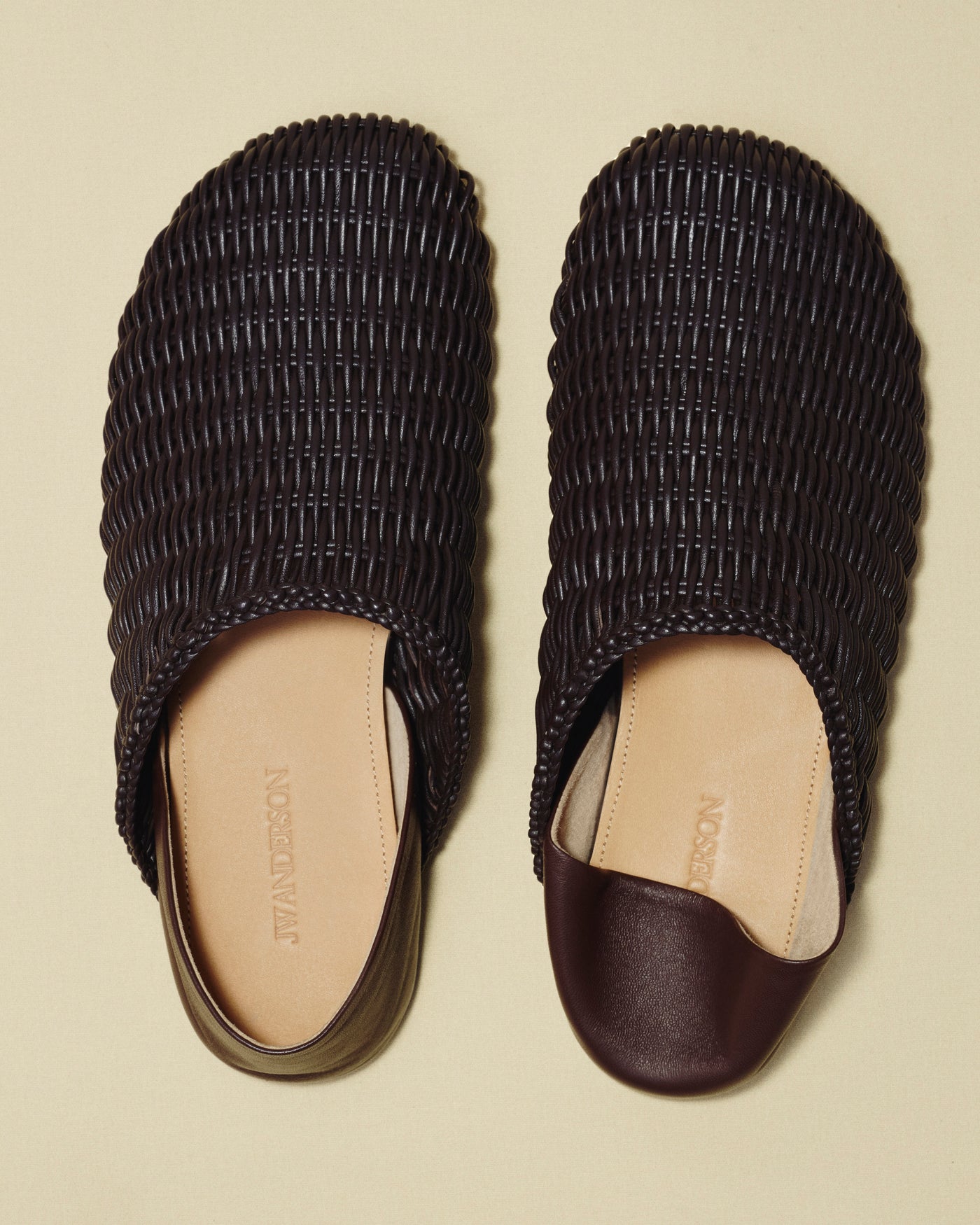 WOMENS SLIPPER MULES IN CHOCOLATE BROWN WOVEN LEATHER