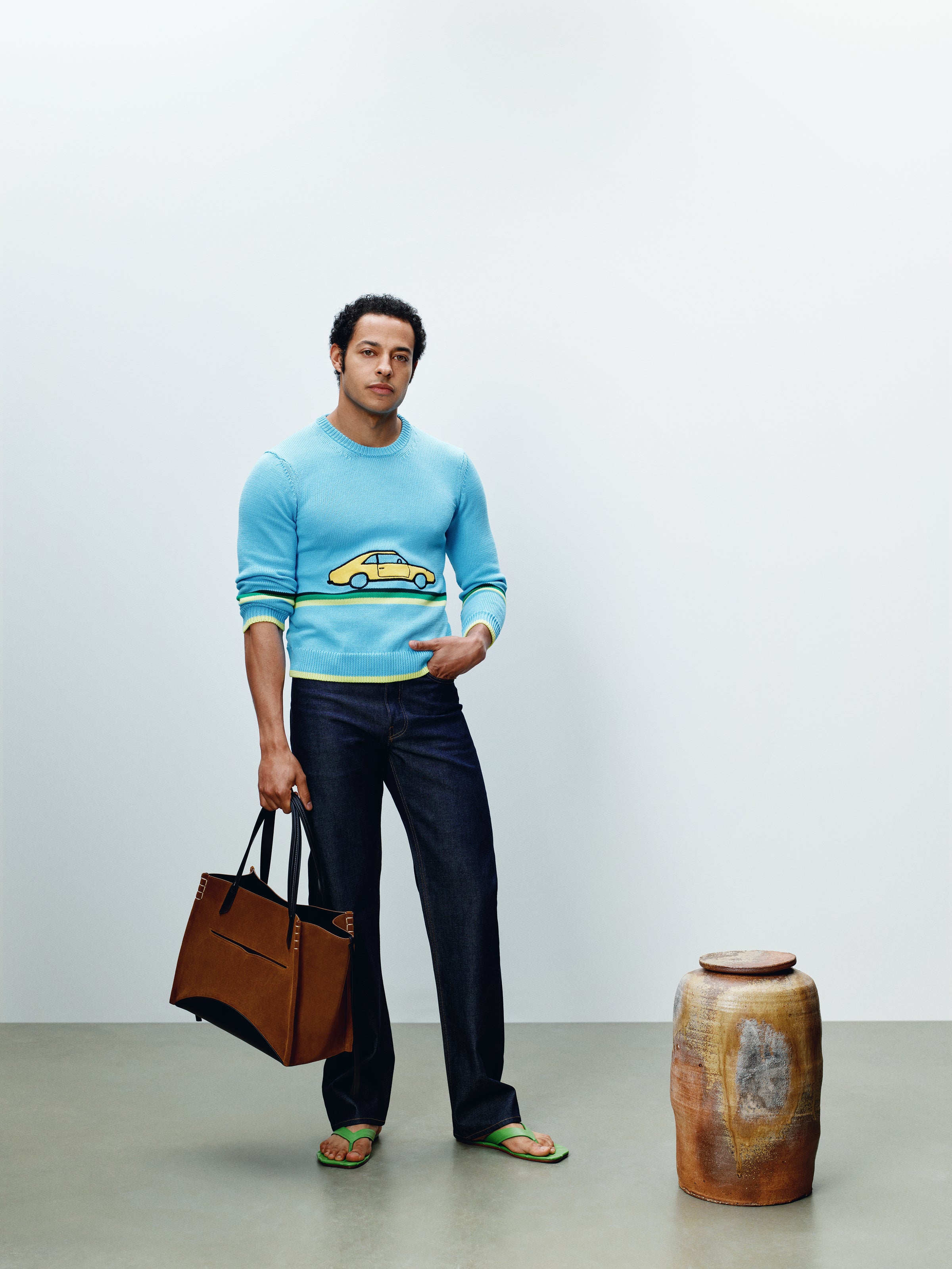 MENS CROCHETED CAR JUMPER IN SKY BLUE