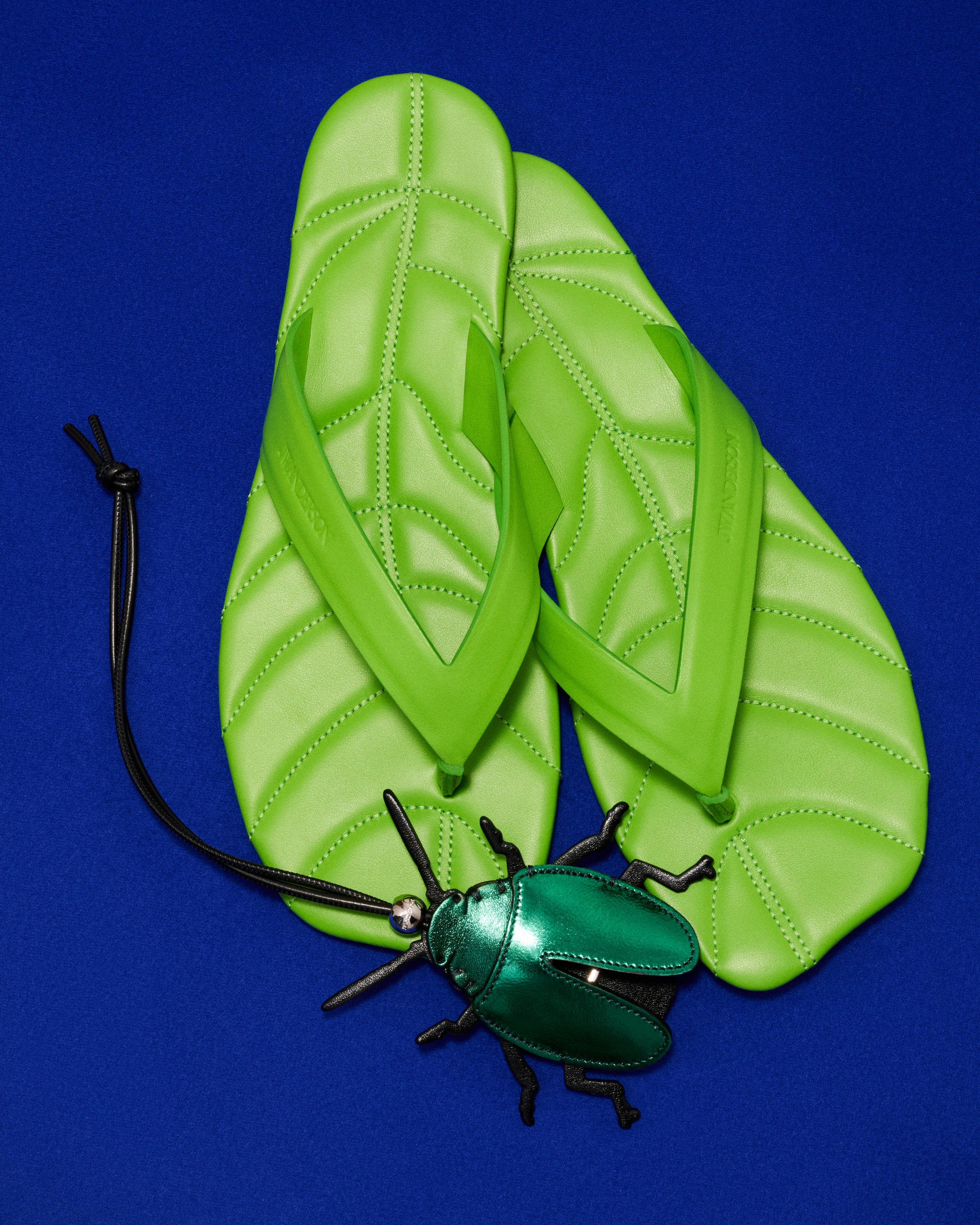 WOMENS LEATHER LEAF SLIDES IN LIME