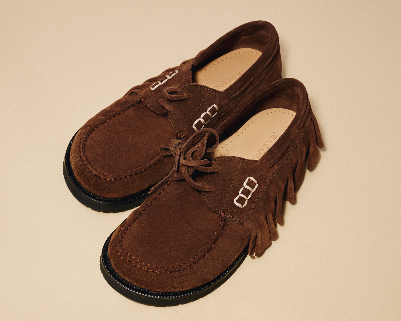 WOMENS LOAFER RUFFLE SUEDE BOAT SHOES IN CHOCOLATE BROWN