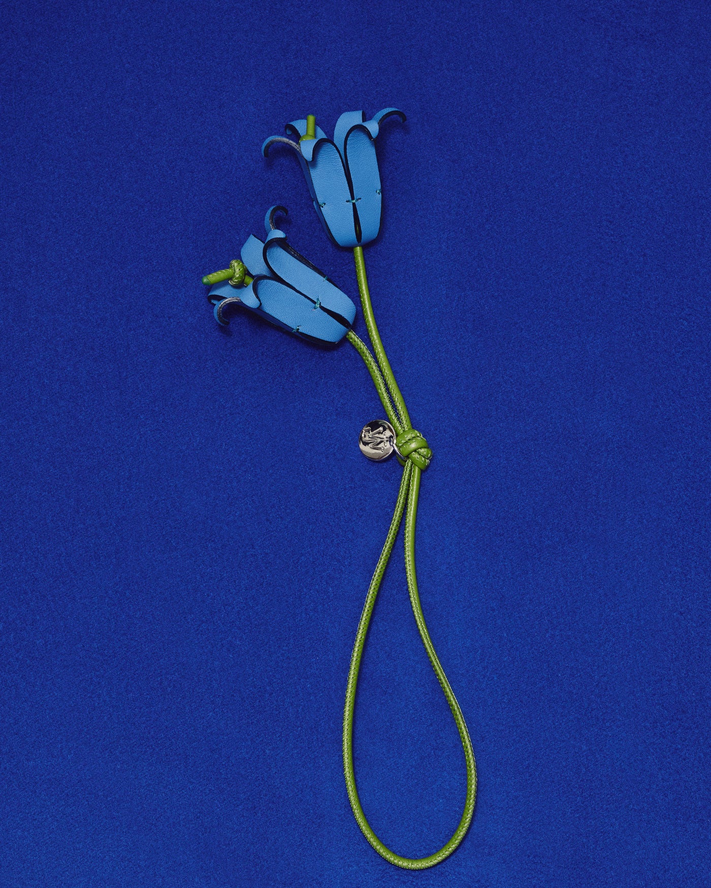 LEATHER BLUEBELL CHARM IN BLUE & GREEN