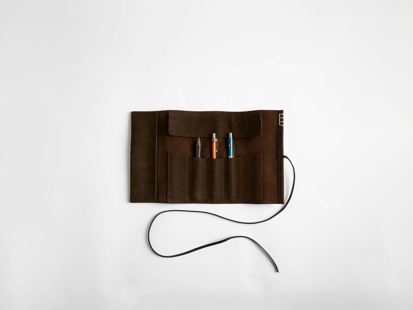 pen roll case dark brown Product Top Down 2