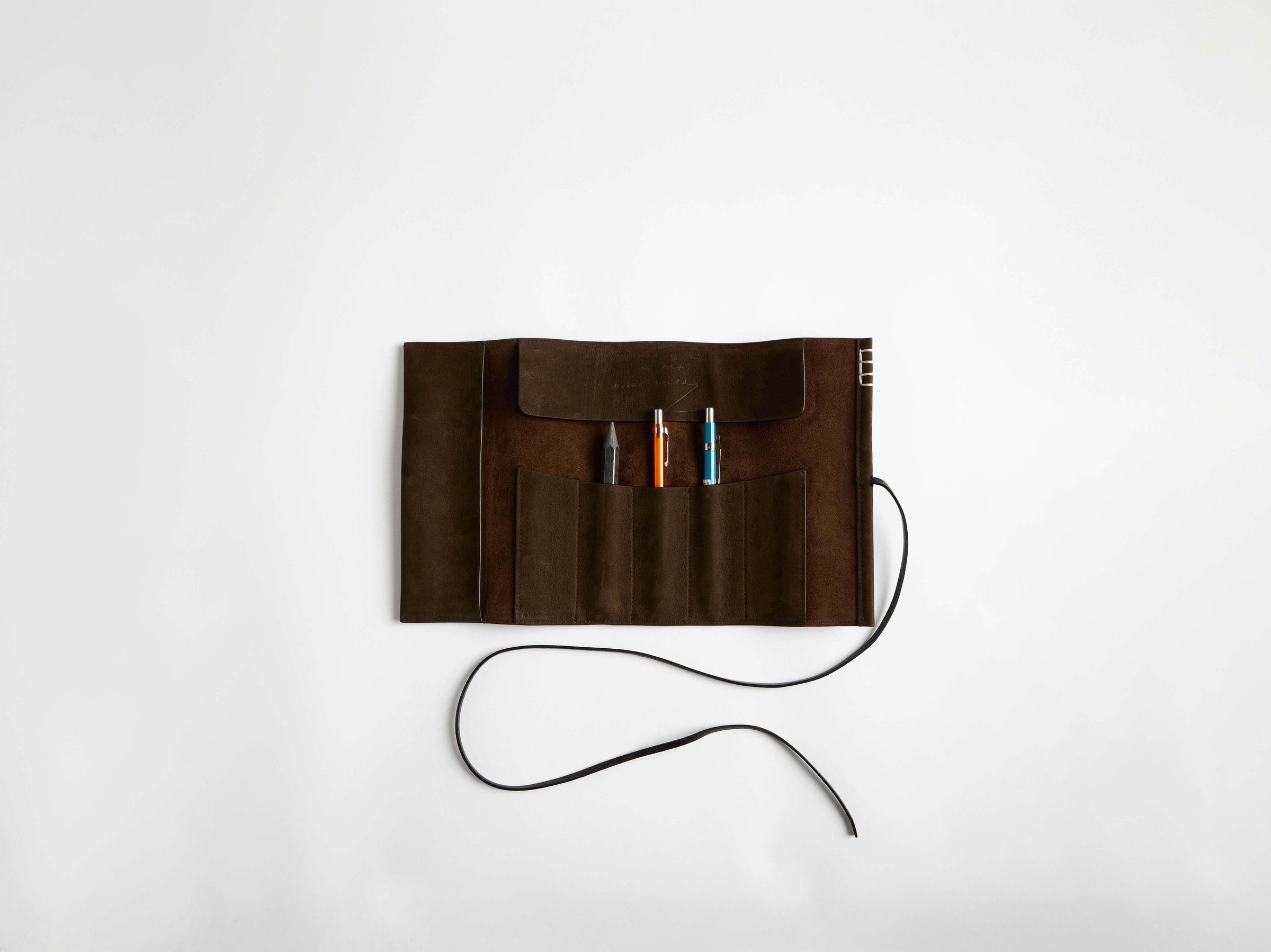 pen roll case dark brown Product Top Down 2
