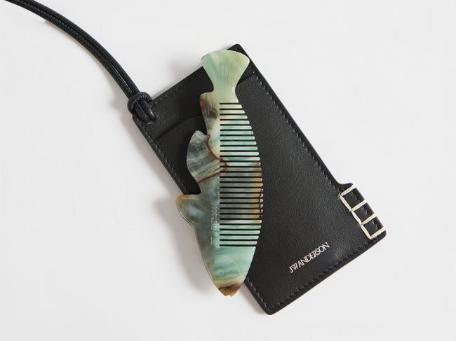 LEATHER LOAFER POUCH & FISH ACETATE COMB IN BLACK