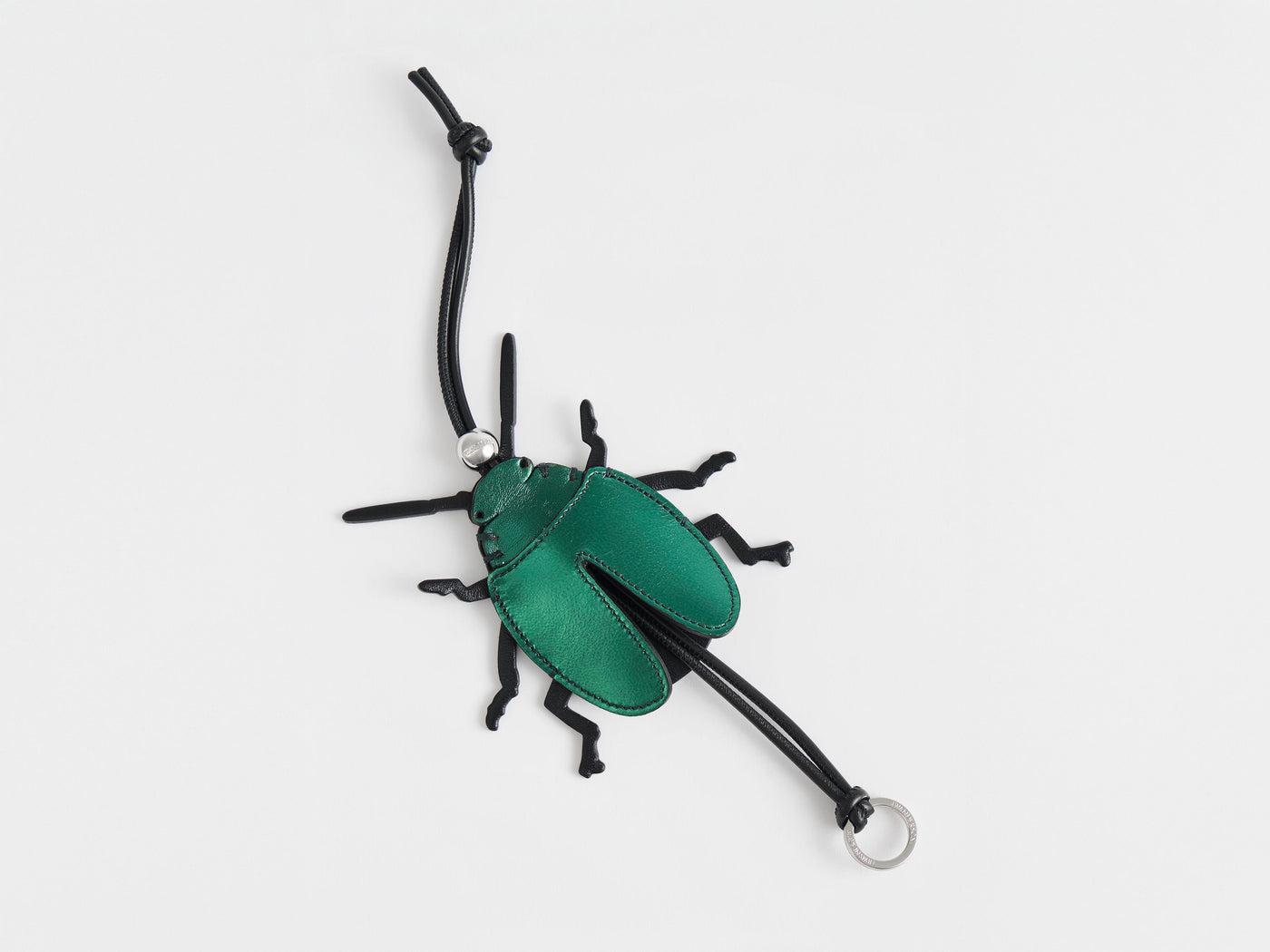 LEATHER BEETLE CHARM IN GREEN & BLACK