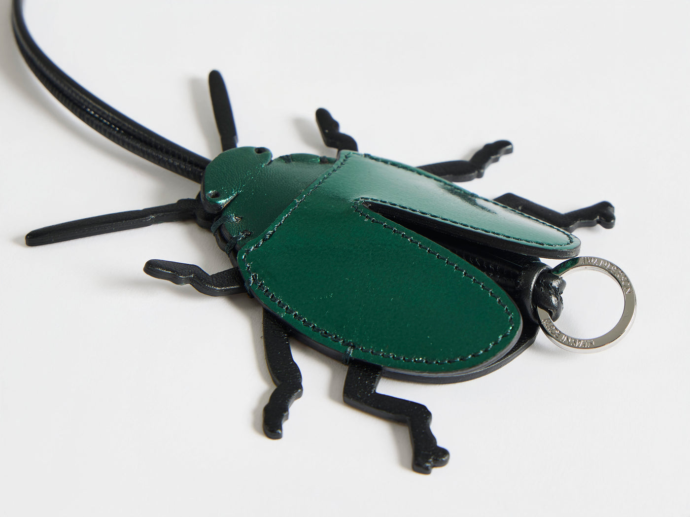 LEATHER BEETLE CHARM IN GREEN & BLACK