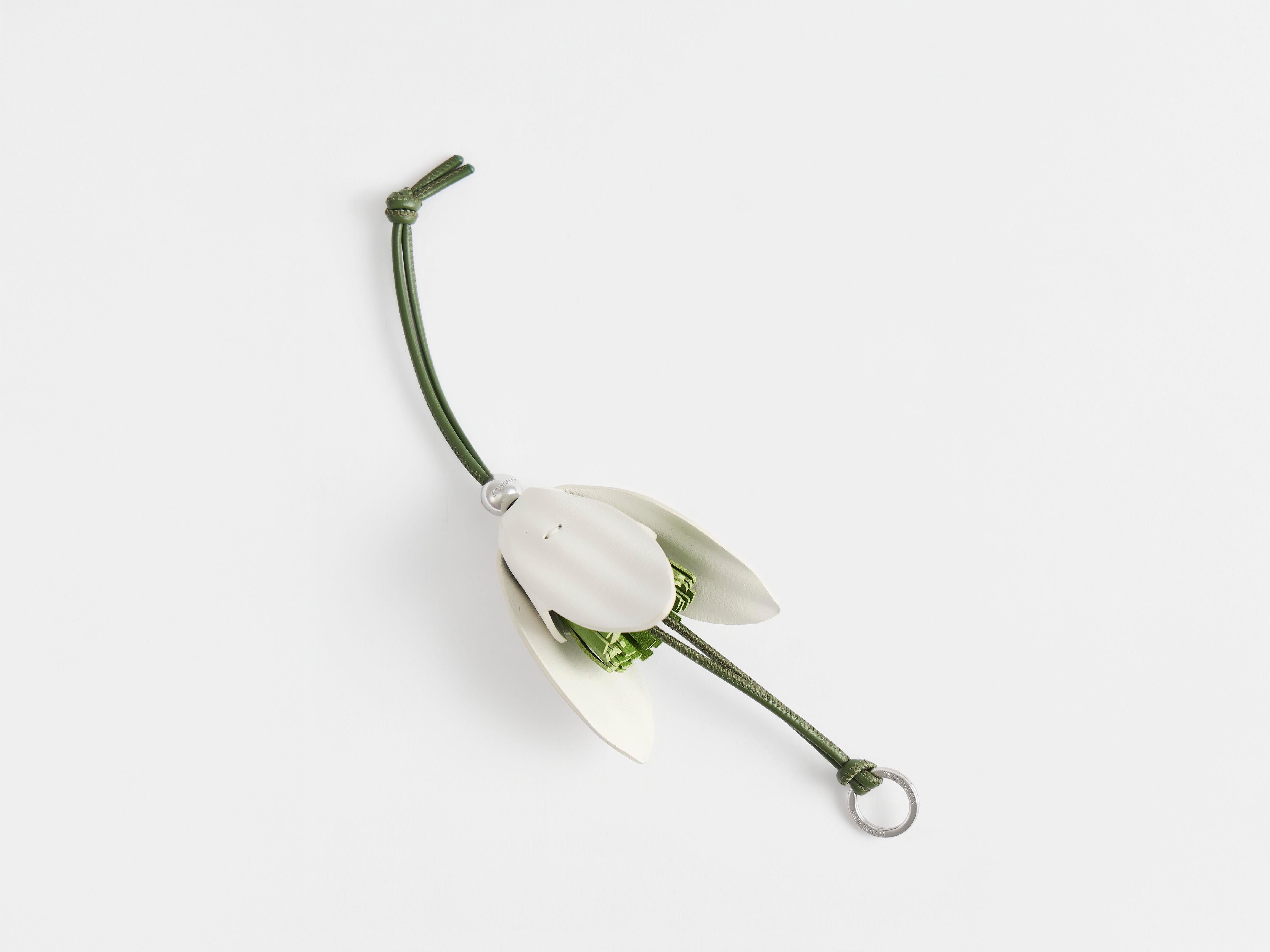 LEATHER SNOWDROP CHARM IN WHITE & GREEN in WHITE/GREEN