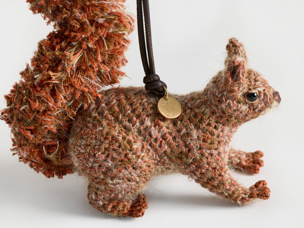 HAND-CROCHETED SQUIRREL CHARM IN RED BROWN