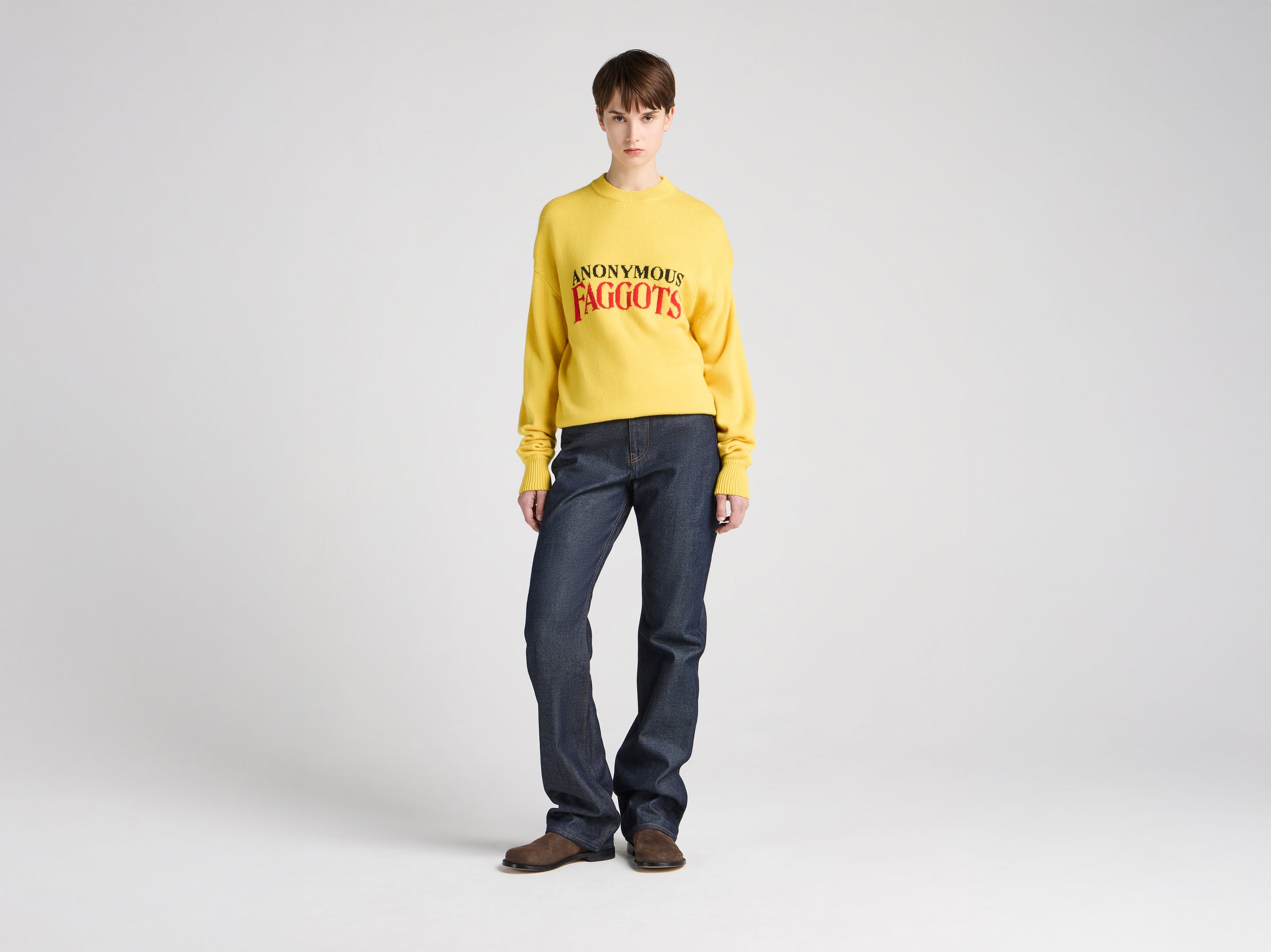 WOMENS 'ANONYMOUS FAGGOTS' JUMPER IN BRIGHT YELLOW