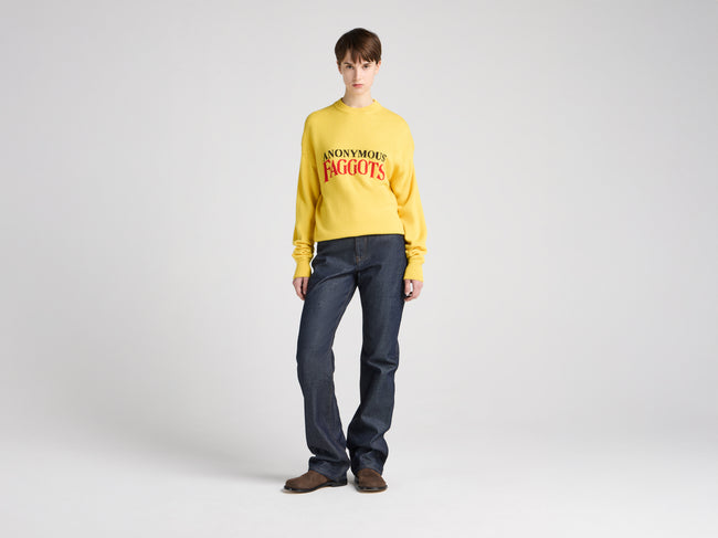 WOMENS 'ANONYMOUS FAGGOTS' JUMPER IN BRIGHT YELLOW