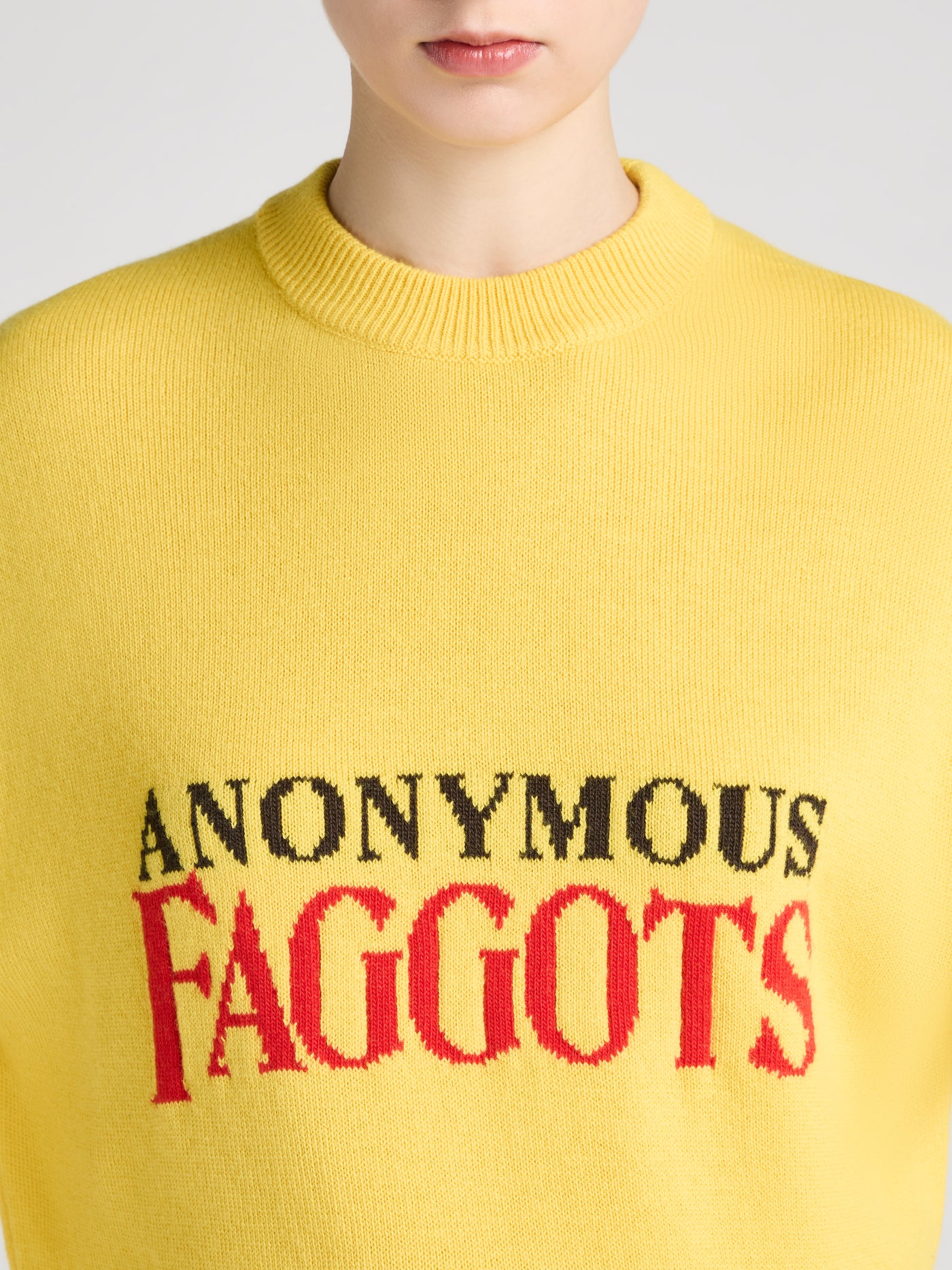 WOMENS 'ANONYMOUS FAGGOTS' JUMPER IN BRIGHT YELLOW