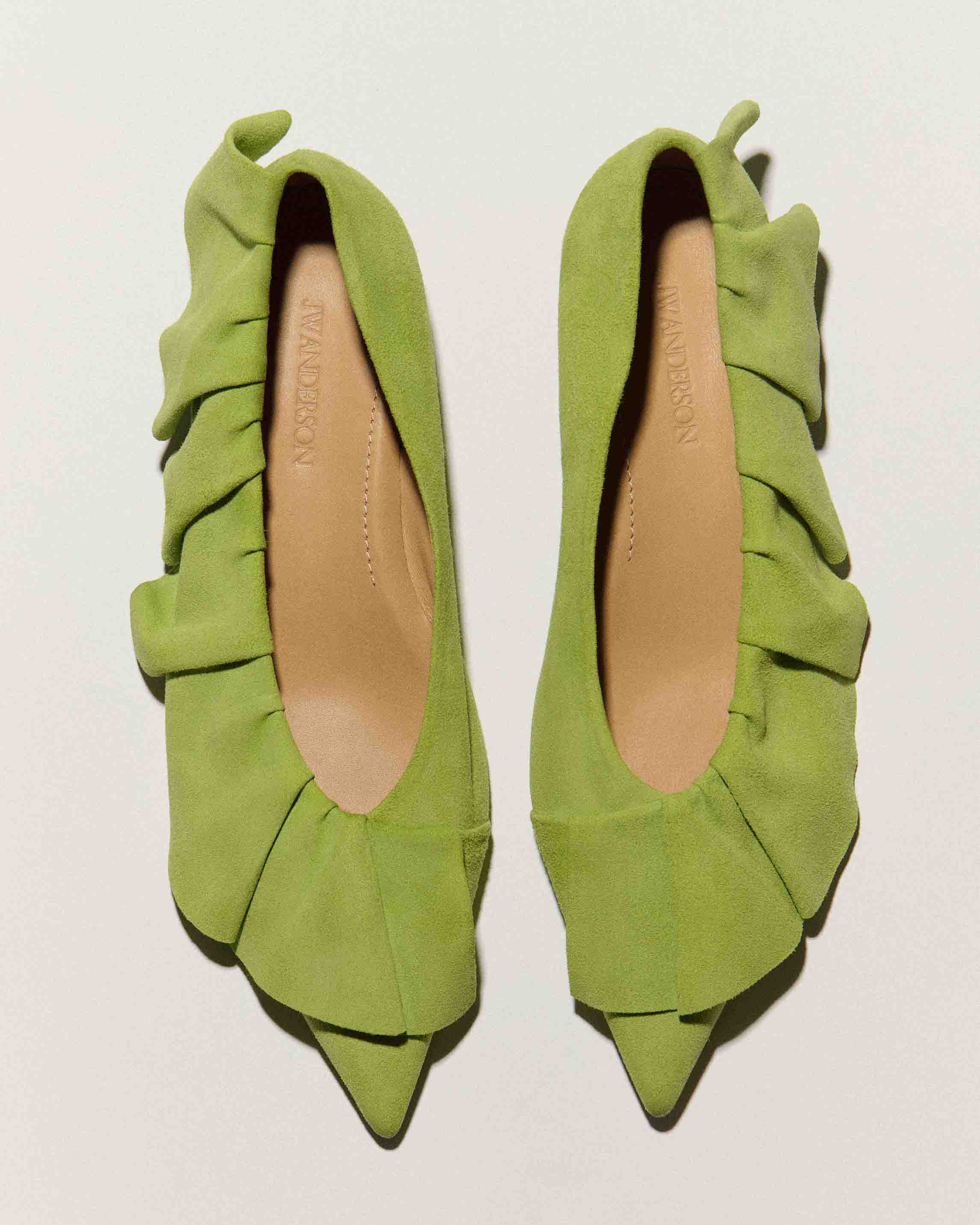 WOMENS RUFFLE BALLERINA FLATS IN LIME GREEN