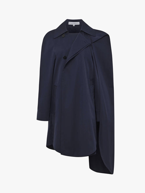 ASYMMETRIC CAPE TRENCH COAT