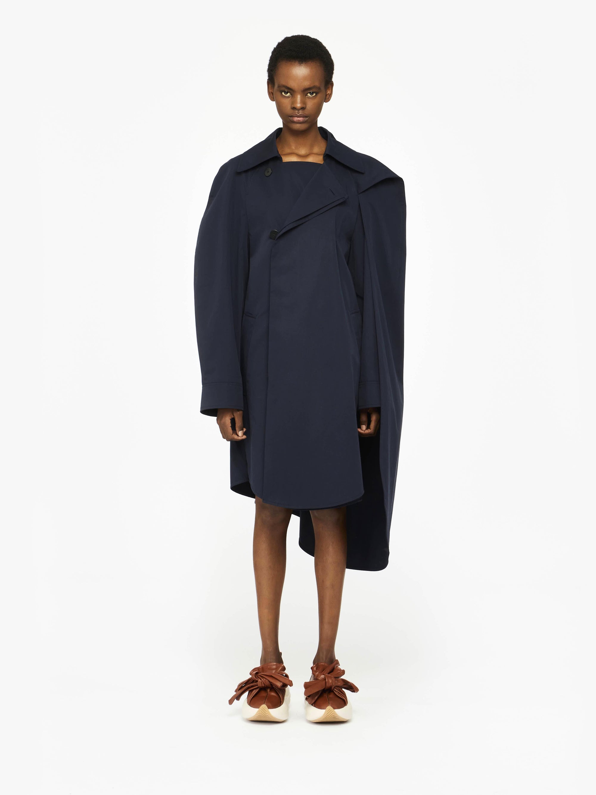 ASYMMETRIC CAPE TRENCH COAT