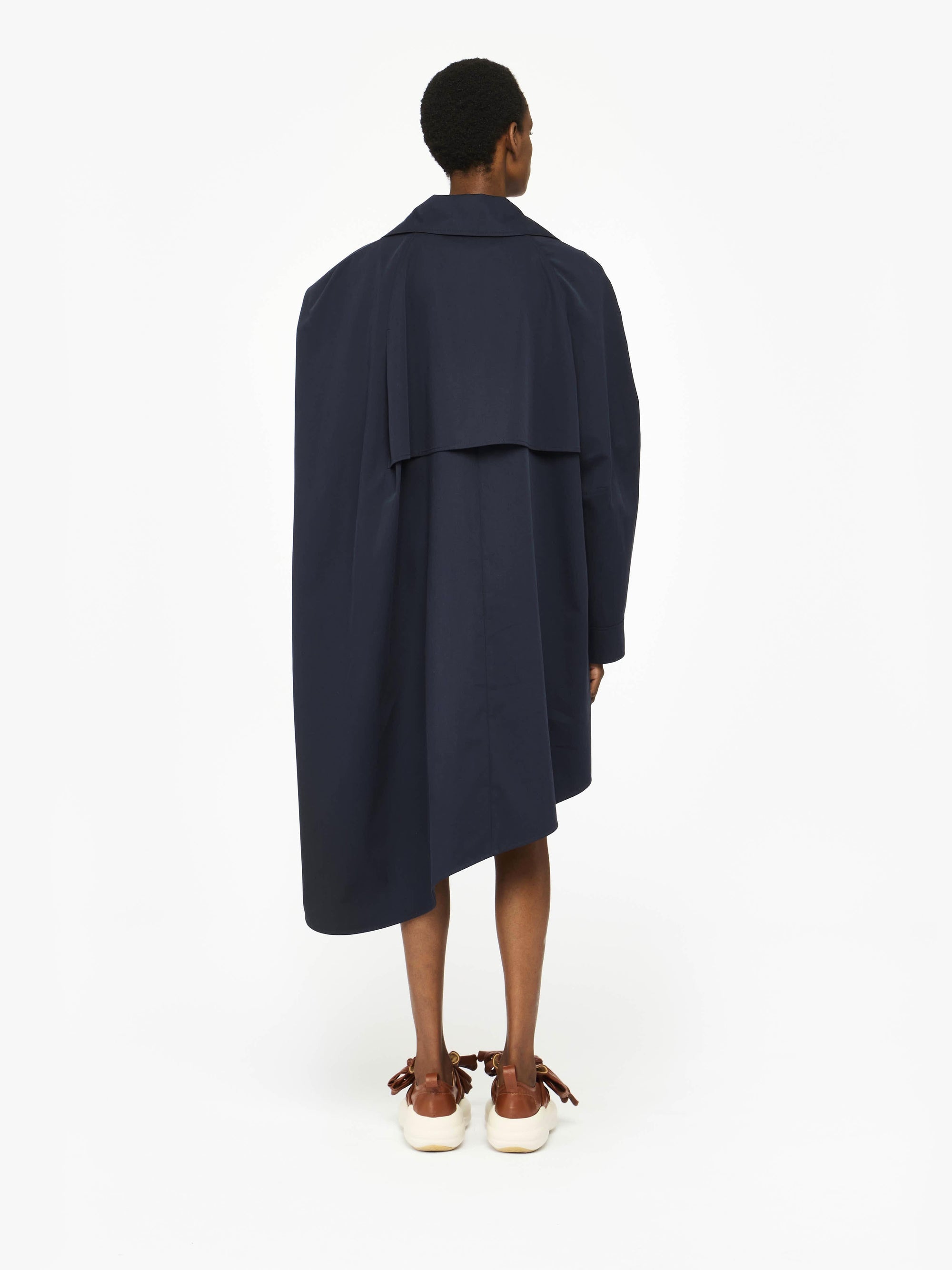 ASYMMETRIC CAPE TRENCH COAT