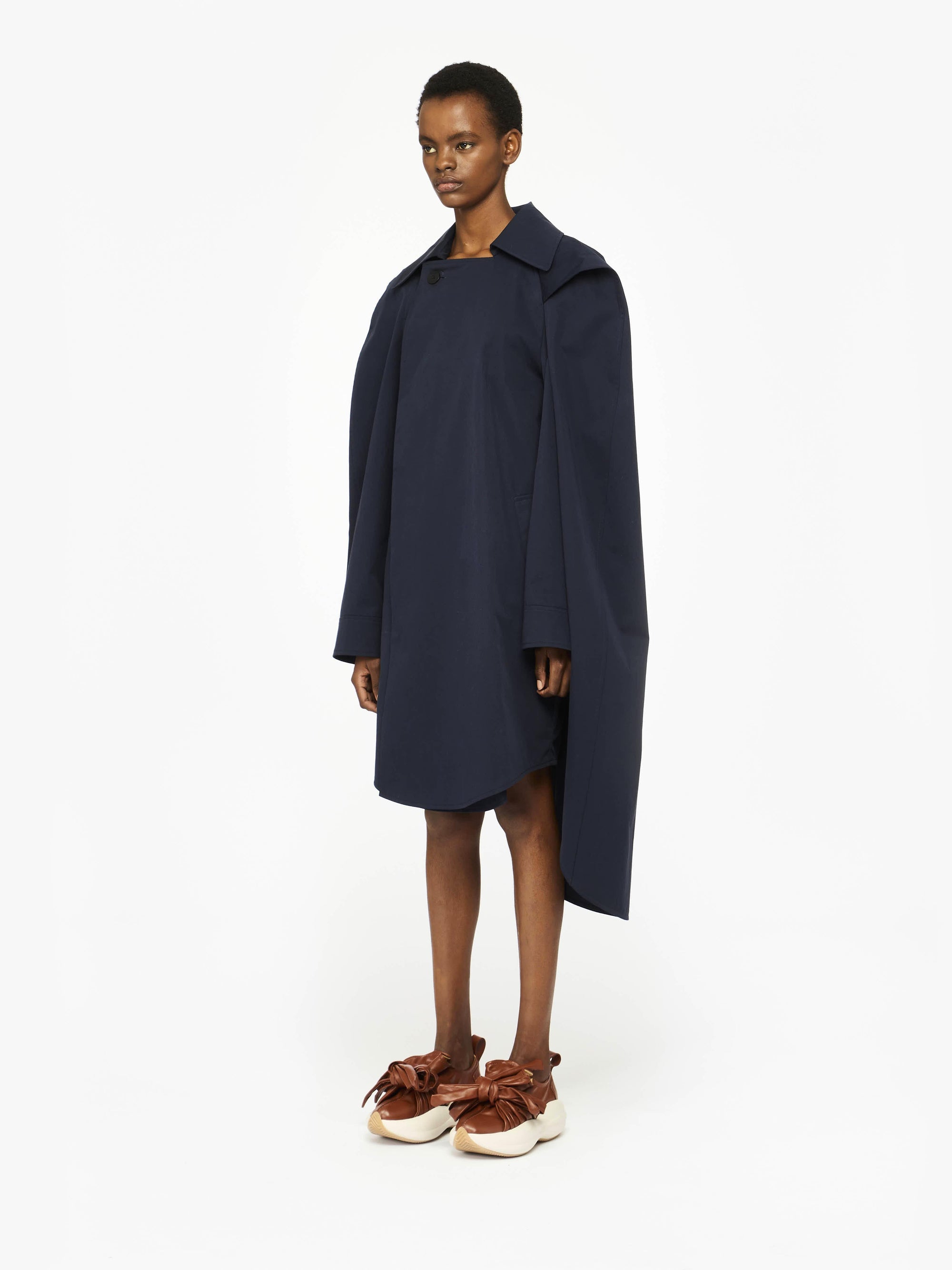 ASYMMETRIC CAPE TRENCH COAT