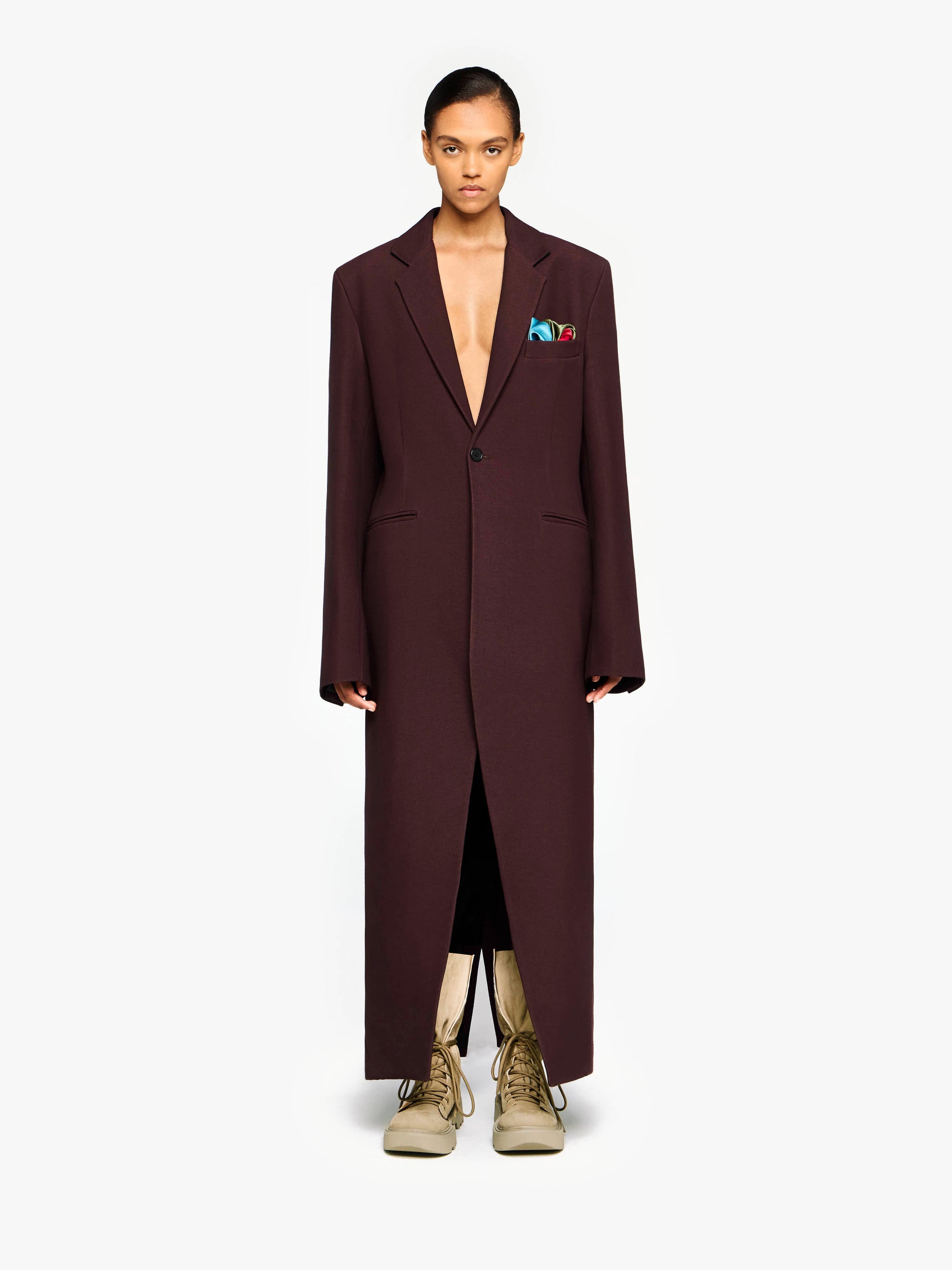 LONG COAT WITH SATIN HANDKERCHIEF