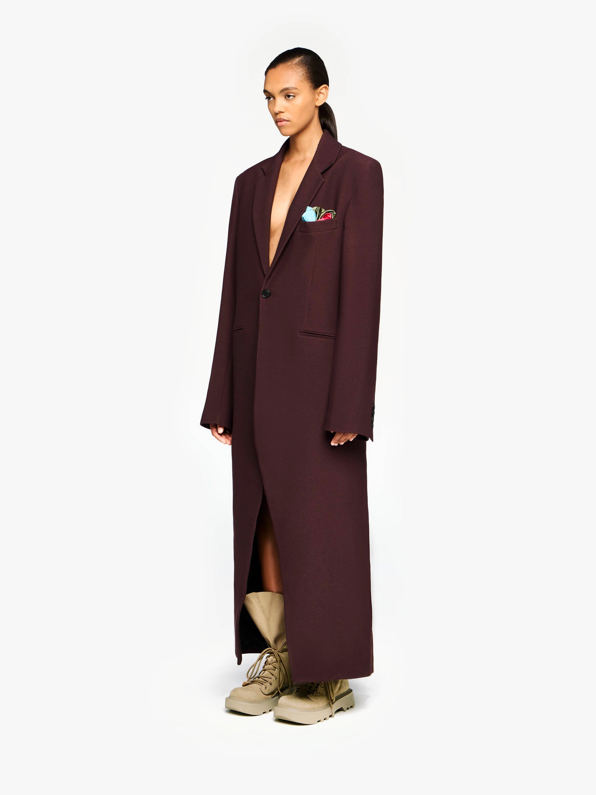 LONG COAT WITH SATIN HANDKERCHIEF